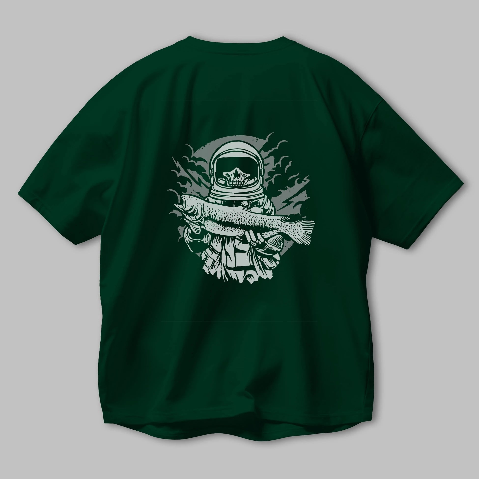 Astronaut Fishing Arka Baskılı Oversize t-shirt Erkek Kadın Unisex %100 Pamuk