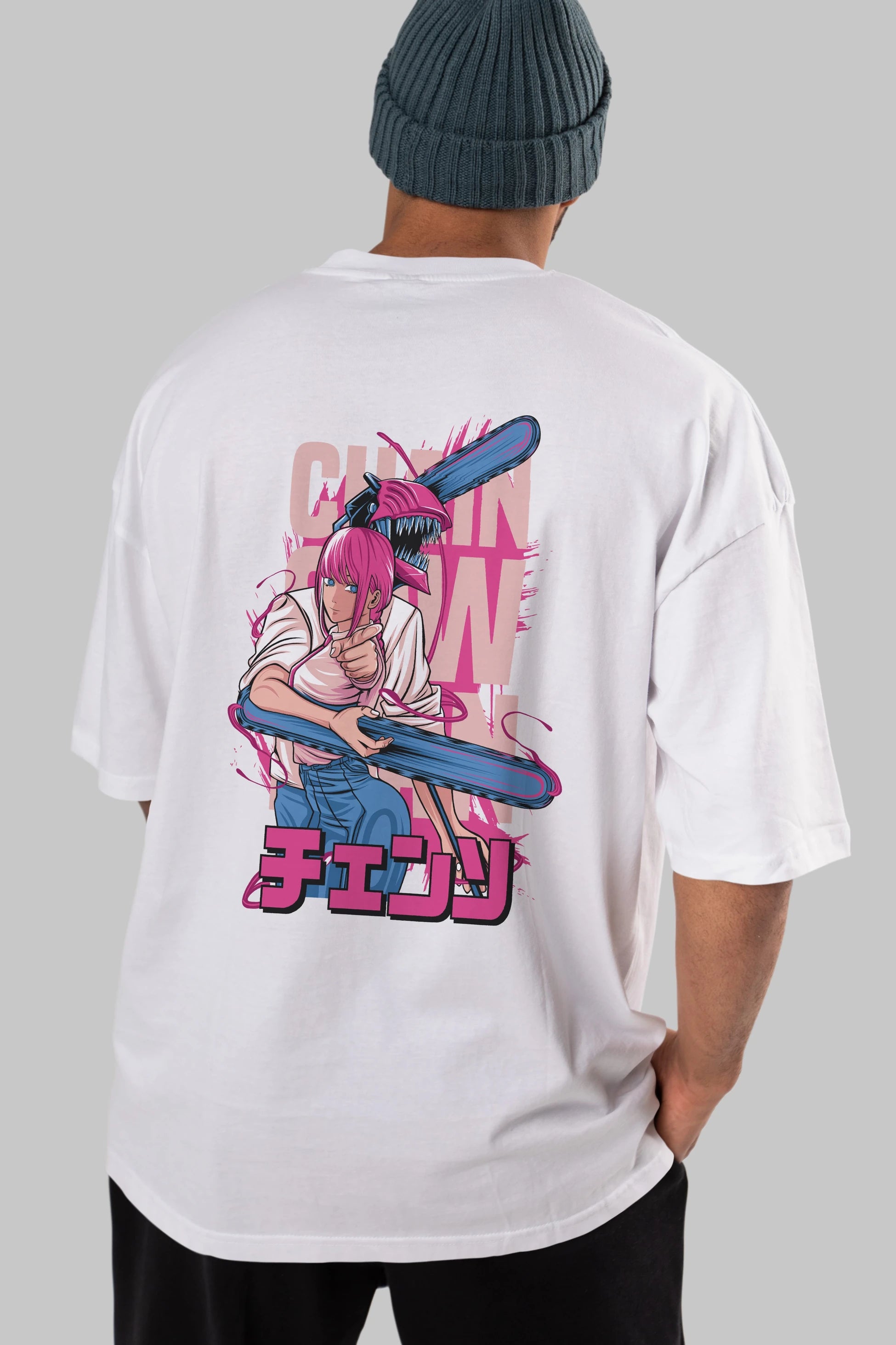 DENJI and MAKIMA Anime Arka Baskılı Oversize t-shirt Erkek Kadın Unisex