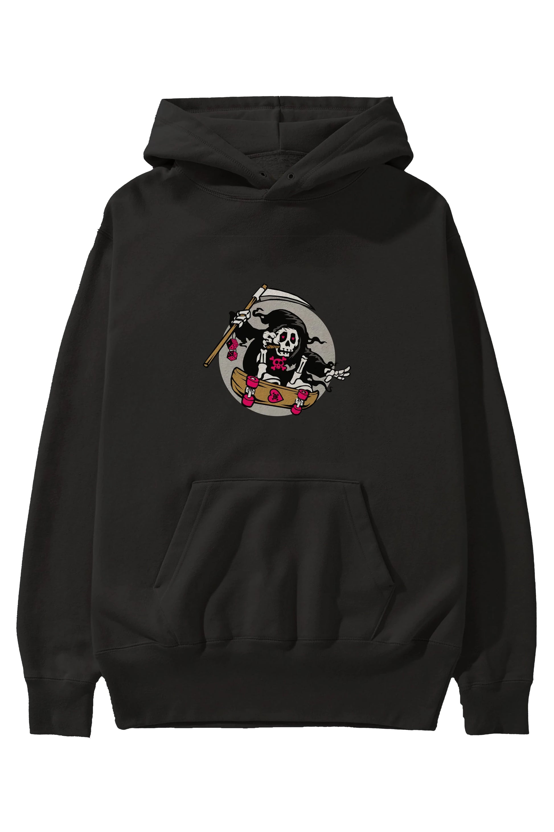 Grim Skater Ön Baskılı Hoodie Oversize Kapüşonlu Sweatshirt Erkek Kadın Unisex