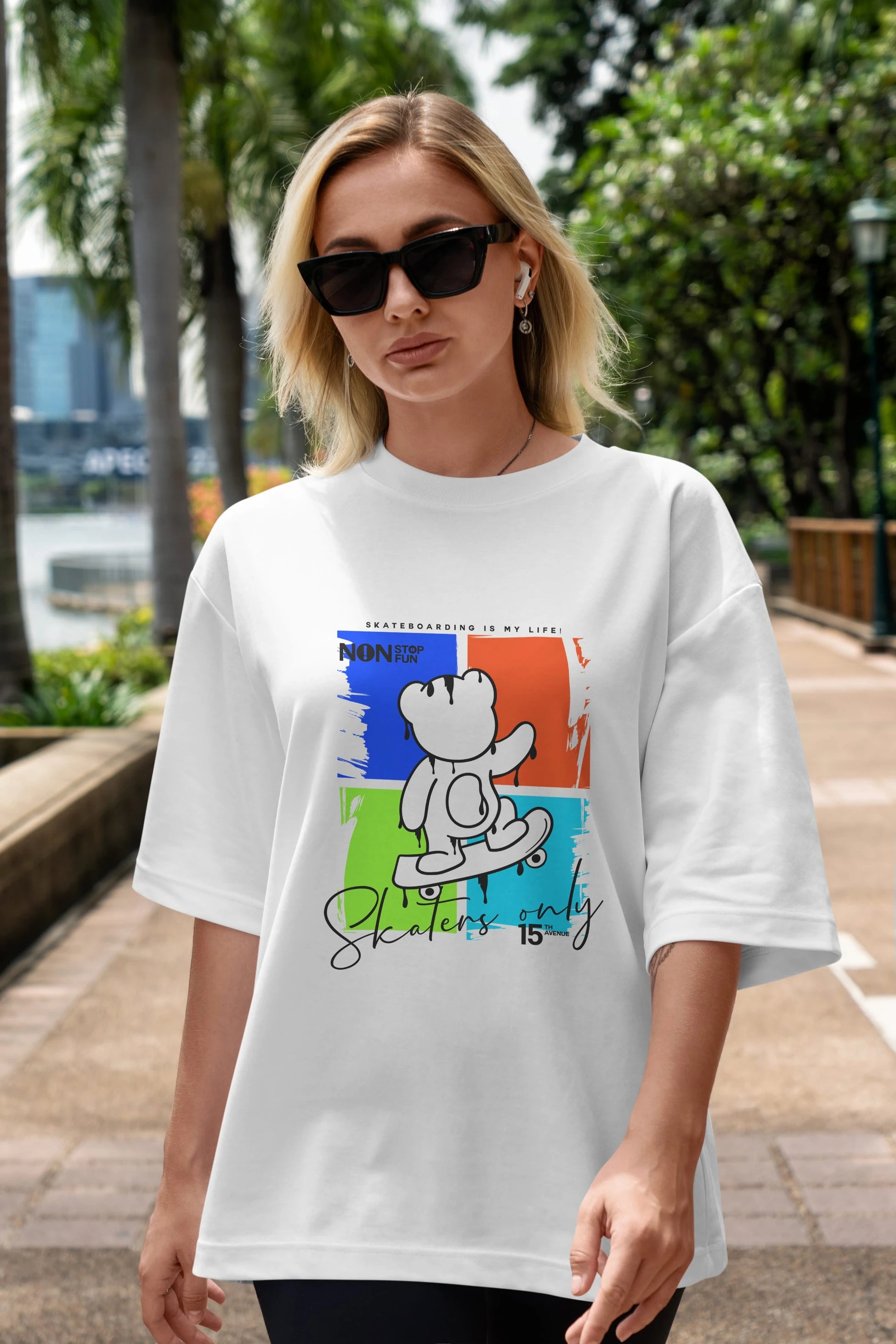 Skaters Only Bear Ön Baskılı Oversize t-shirt Erkek Kadın Unisex