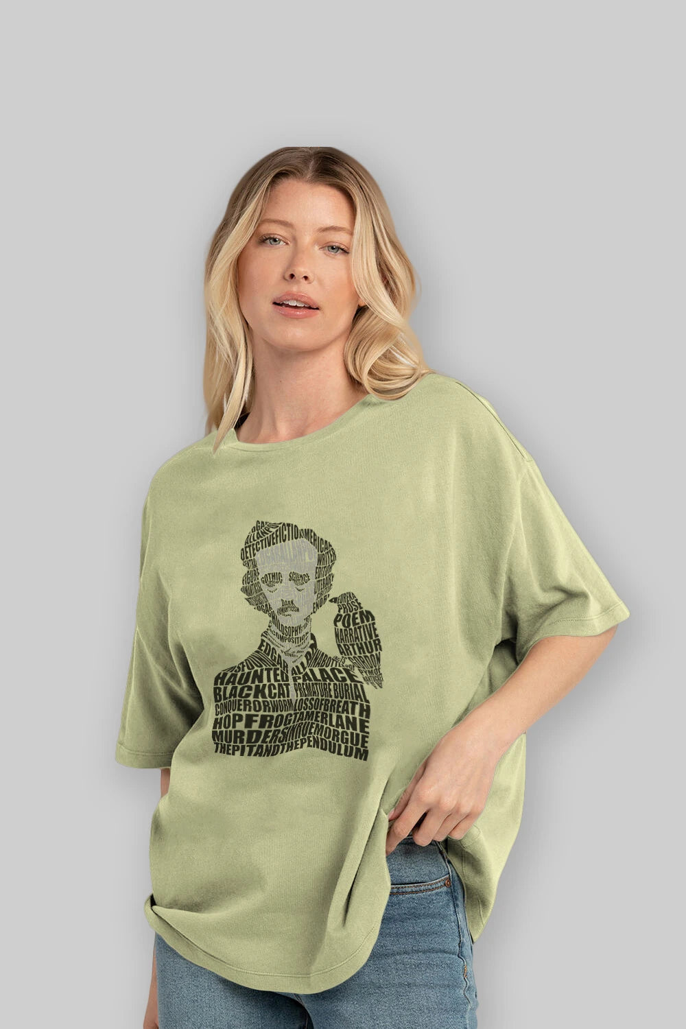 Edgar Alan Poe Calligram Ön Baskılı Oversize t-shirt %100 pamuk Erkek Kadın Unisex