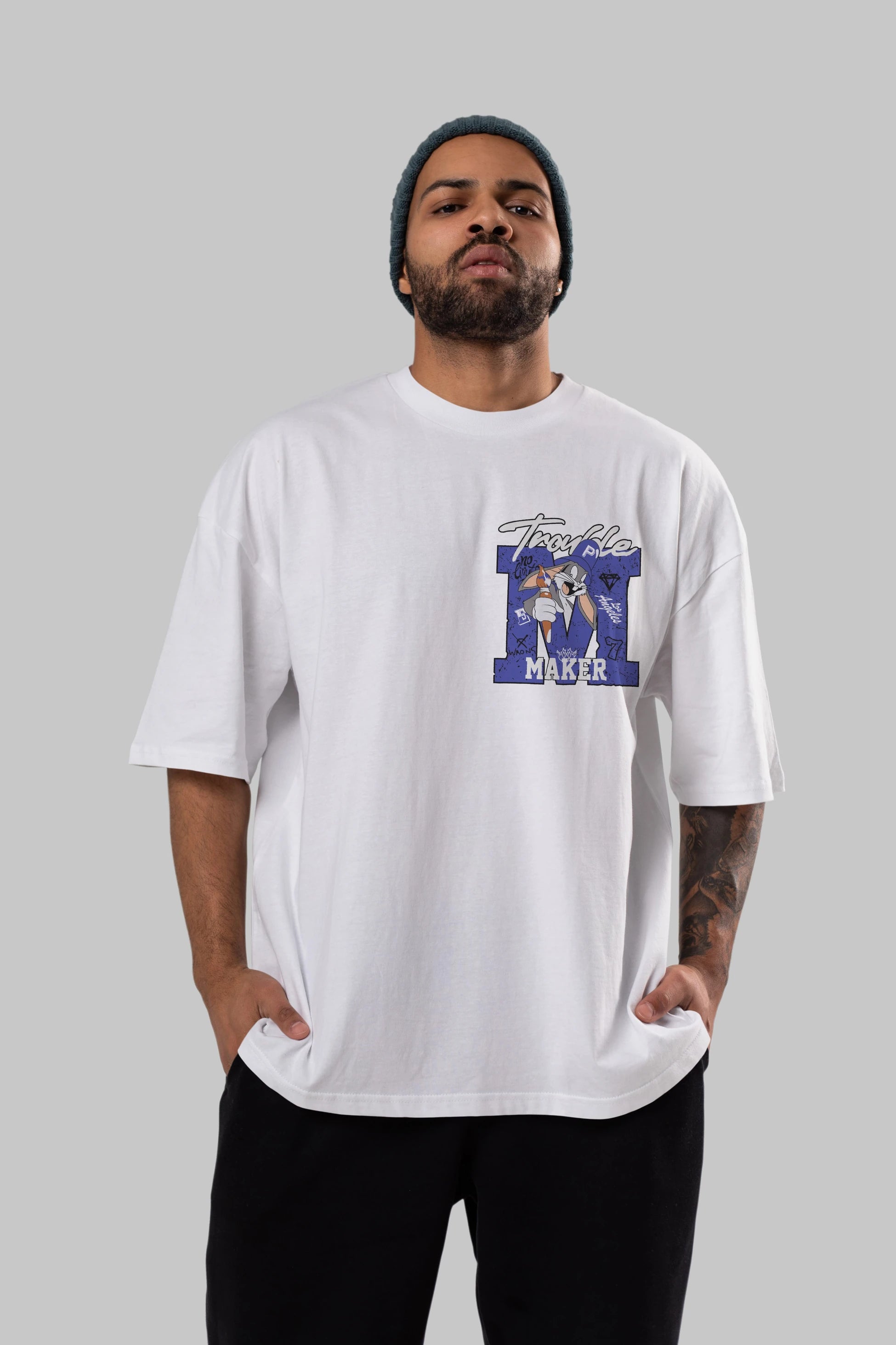 Bugs Bunny Ön Sol Baskılı Oversize t-shirt Erkek Kadın Unisex %100 Pamuk Bisiklet Yaka tişort