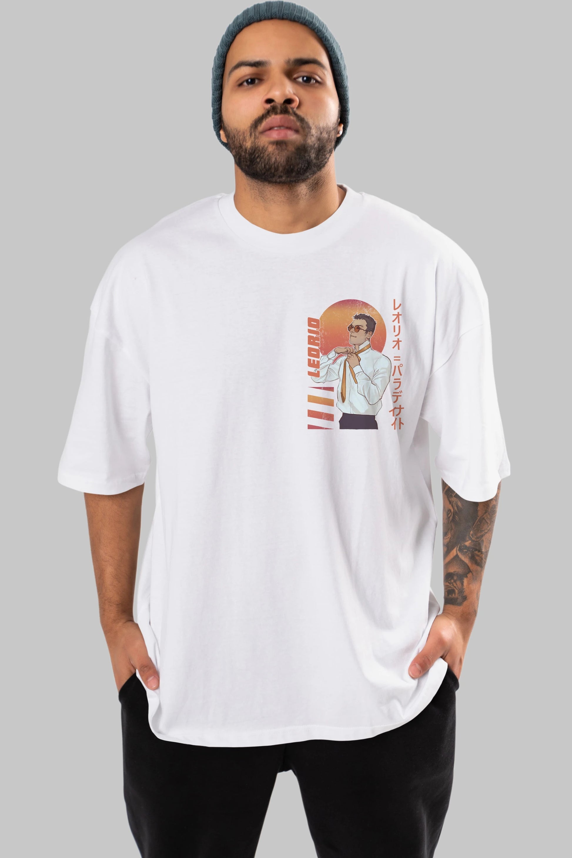 Leorio Paladiknight 5 (2) Ön Sol Baskılı Oversize t-shirt Erkek Kadın Unisex %100 Pamuk Bisiklet Yaka tişort
