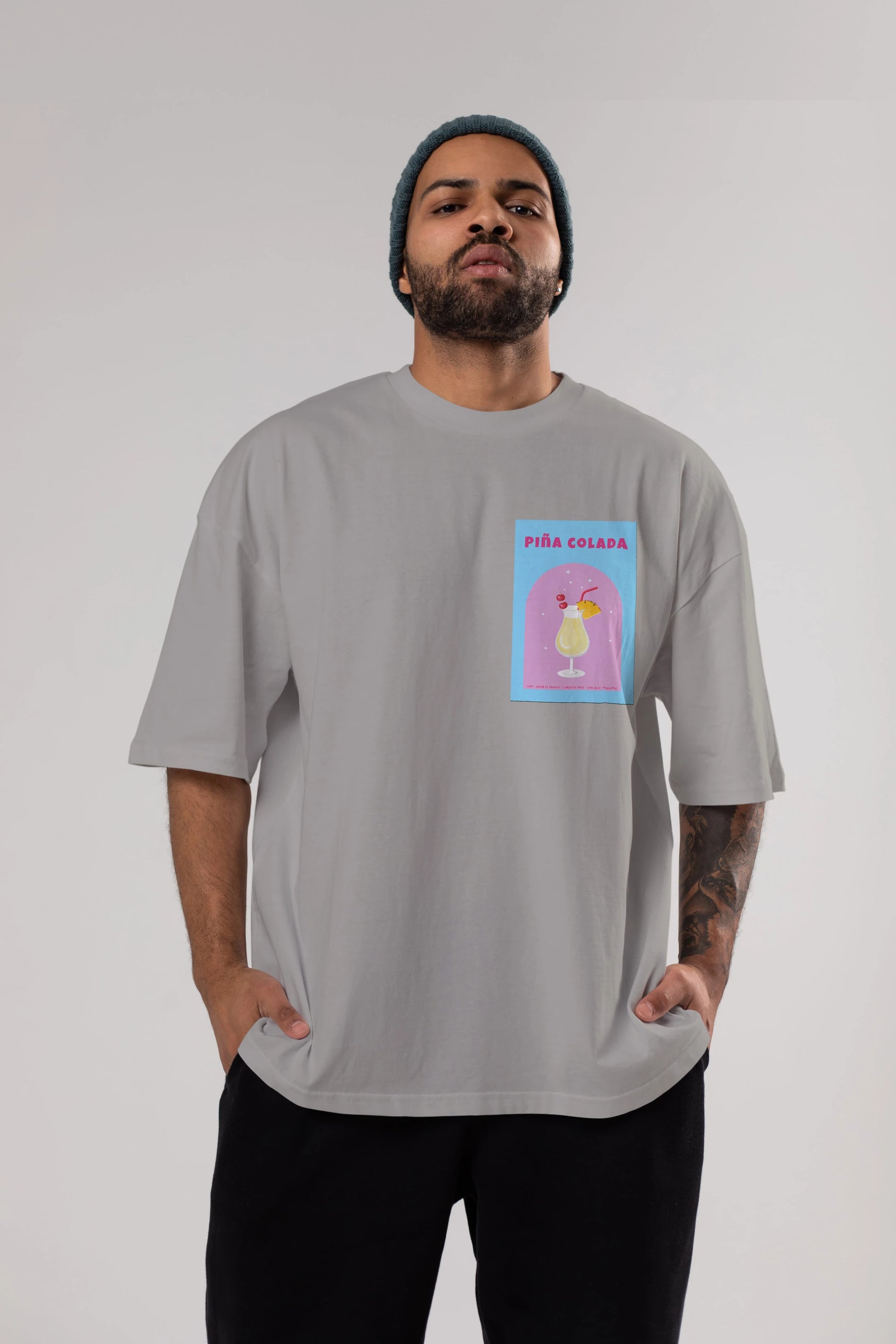 Pina Colada 2 Ön Sol Baskılı Oversize t-shirt Erkek Kadın Unisex %100 Pamuk Bisiklet Yaka tişort