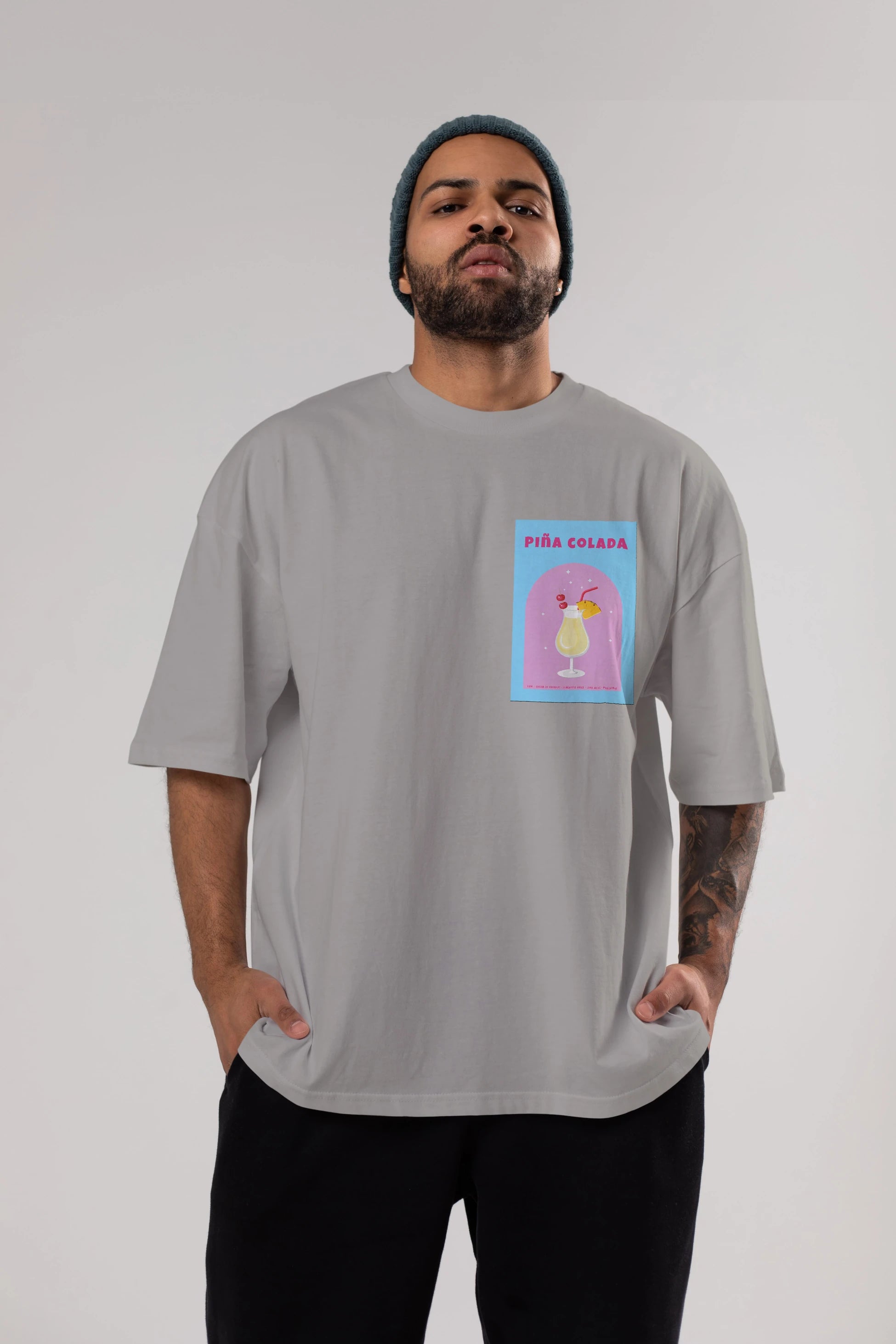 Pina Colada 2 Ön Sol Baskılı Oversize t-shirt Erkek Kadın Unisex %100 Pamuk Bisiklet Yaka tişort
