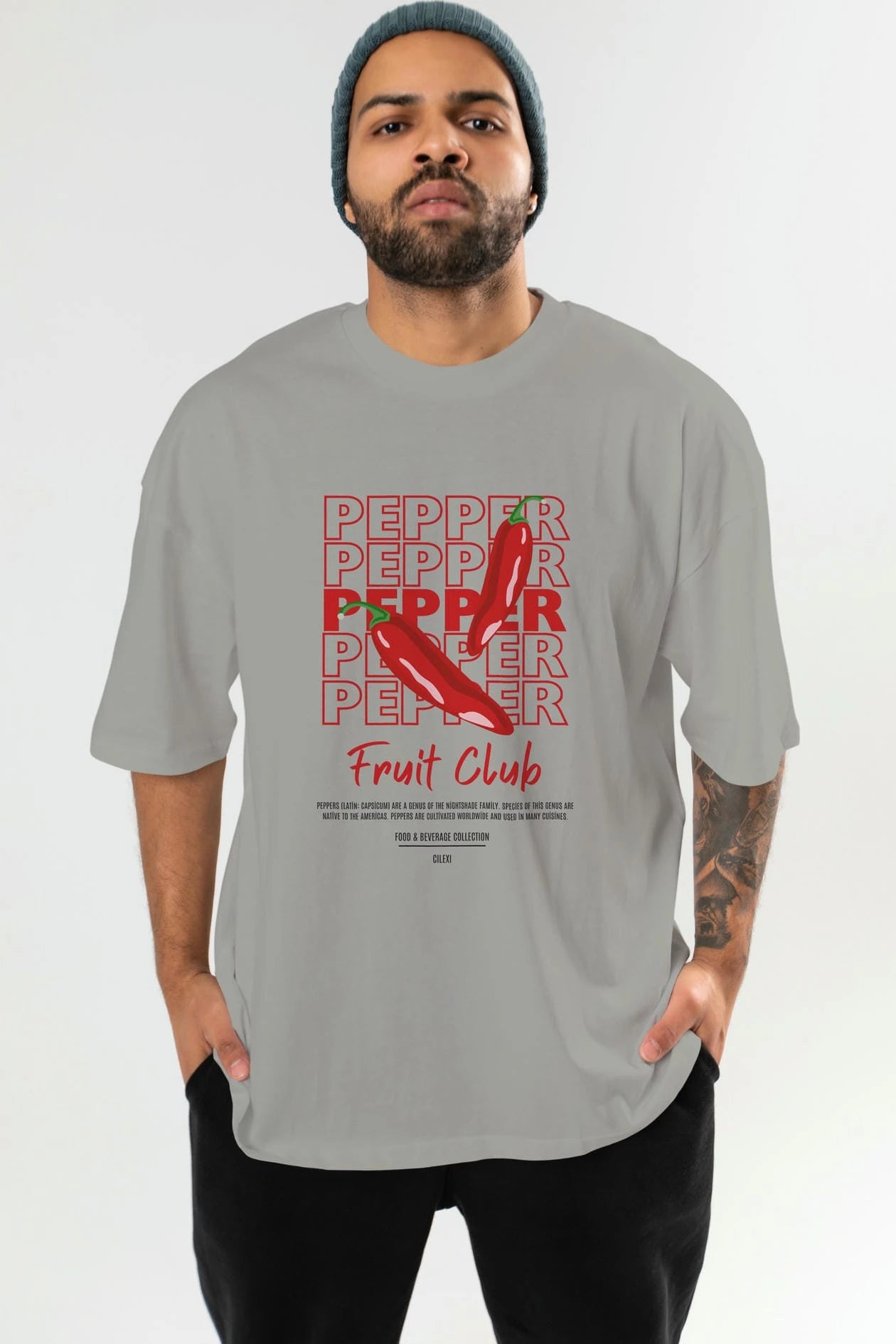 Pepper Ön Baskılı Oversize t-shirt Erkek Kadın Pamuk Bisiklet Yaka tişort