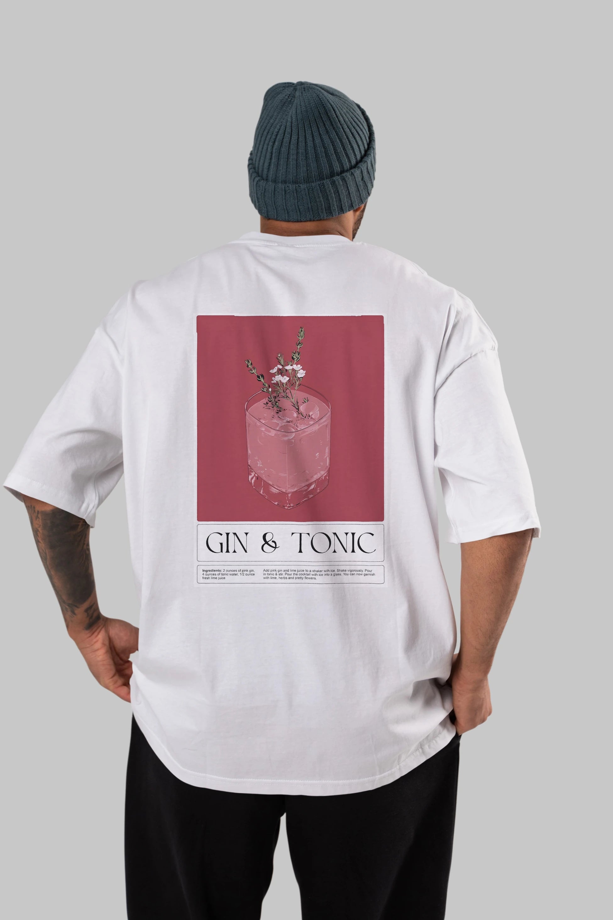 Gin Tonic 4 Arka Baskılı Oversize t-shirt Erkek Kadın Unisex %100 Pamuk Bisiklet Yaka tişort