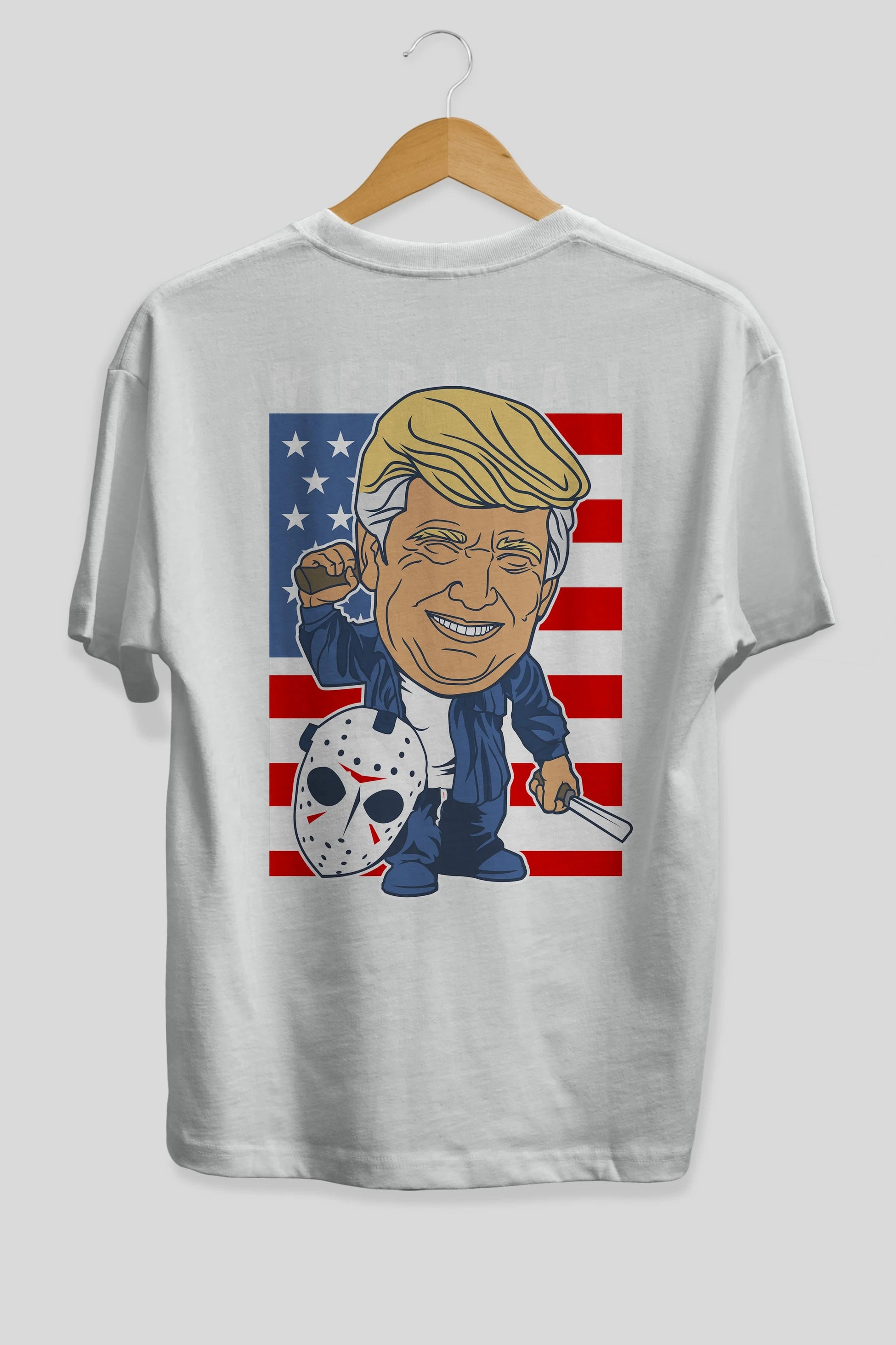 Jason Voorhess Trump Arka Baskılı Oversize t-shirt Erkek Kadın Unisex %100 Pamuk tişort