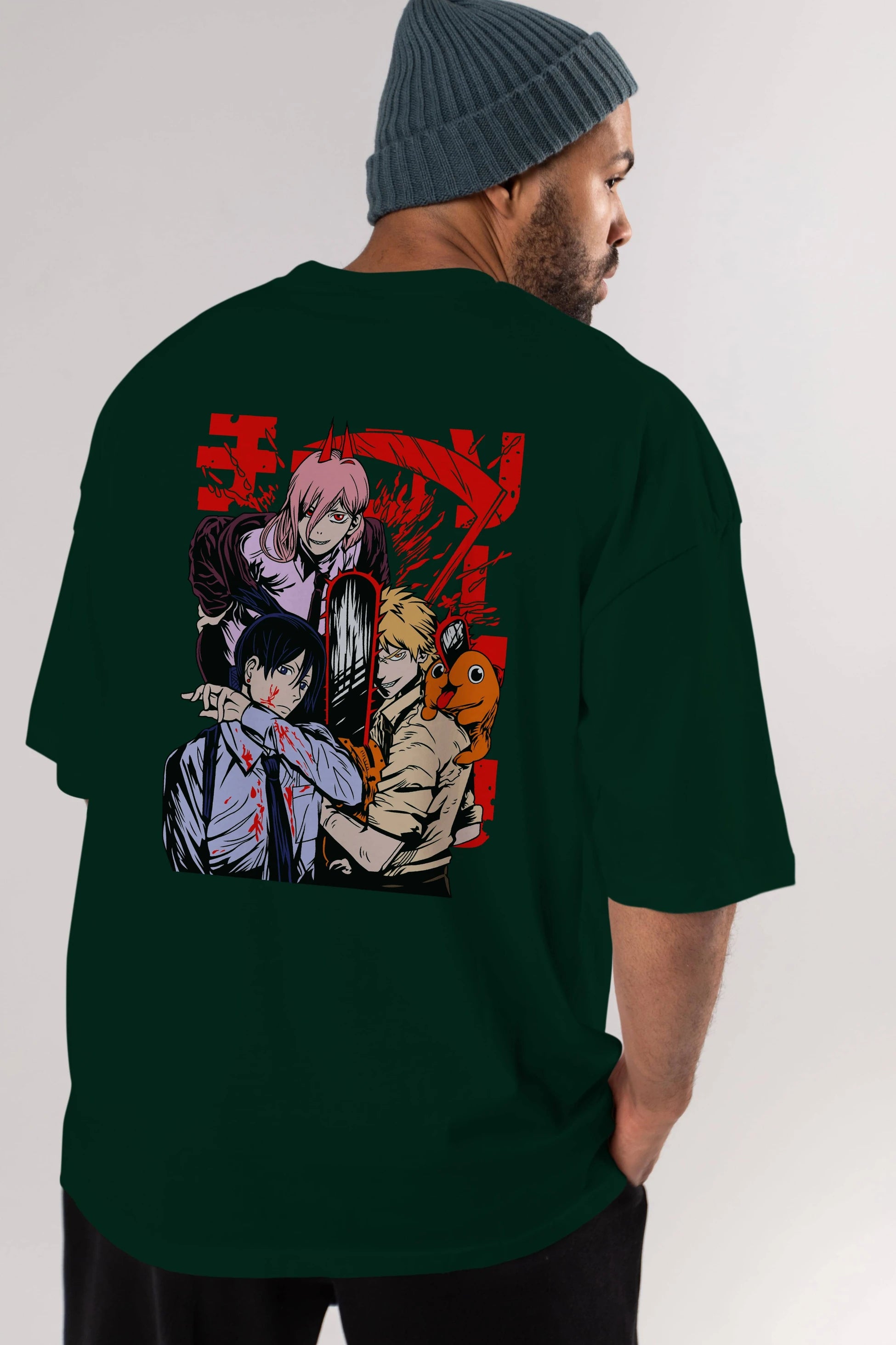 CHAINSAWMAN CREW Anime Arka Baskılı Oversize t-shirt Erkek Kadın Unisex