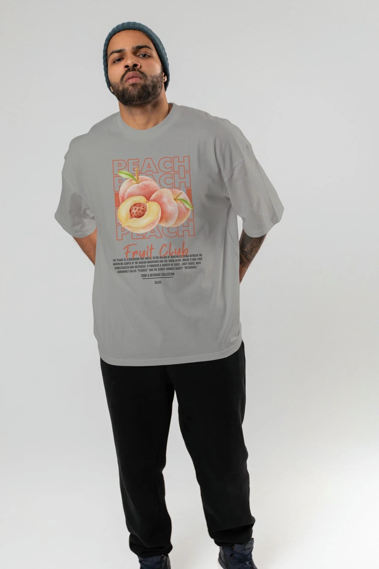 Peach Ön Baskılı Oversize t-shirt Erkek Kadın Pamuk Bisiklet Yaka tişort