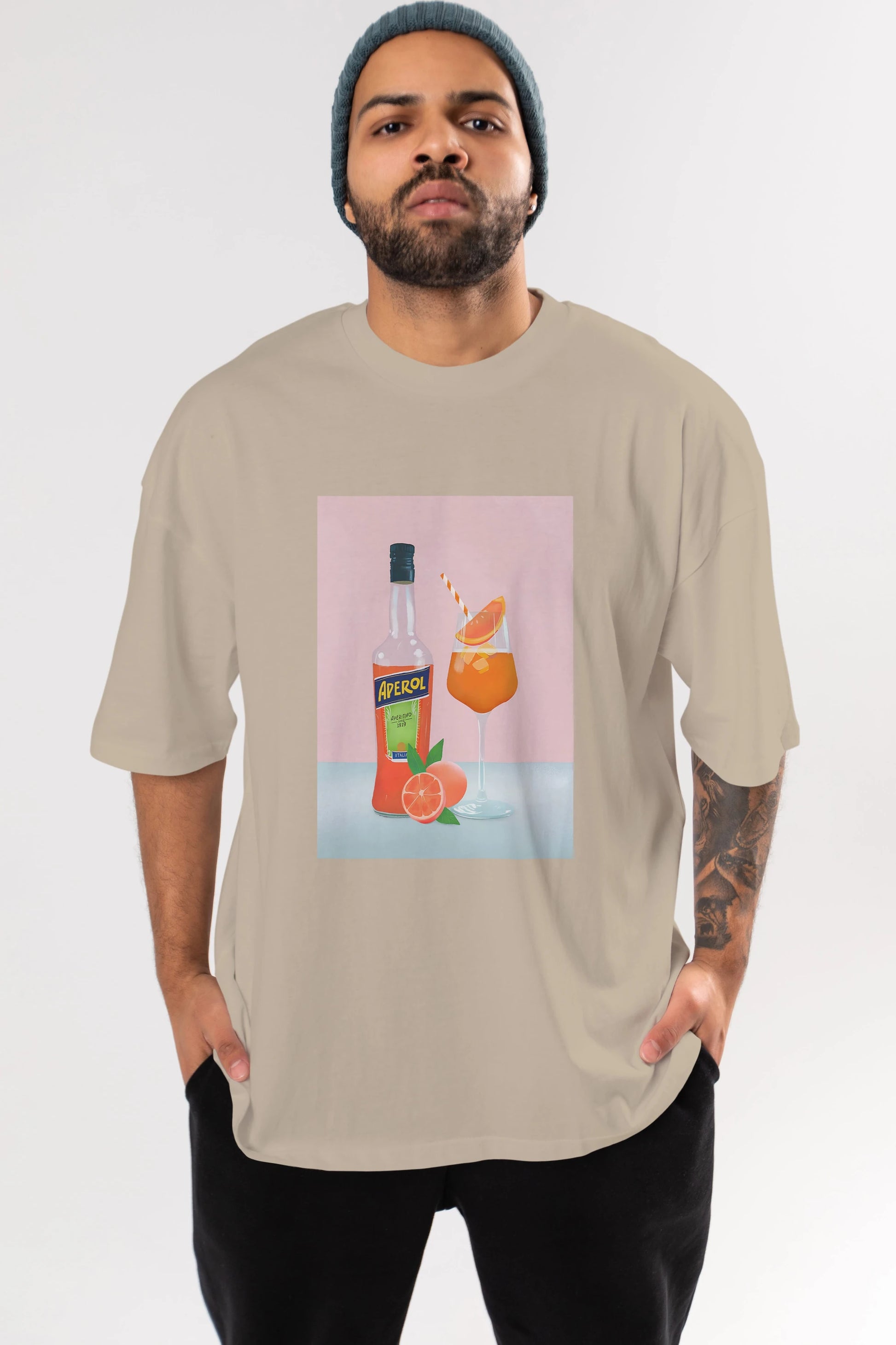 Aperol Spritz 3 Ön Baskılı Oversize t-shirt Erkek Kadın Unisex %100 Pamuk Bisiklet Yaka tişort
