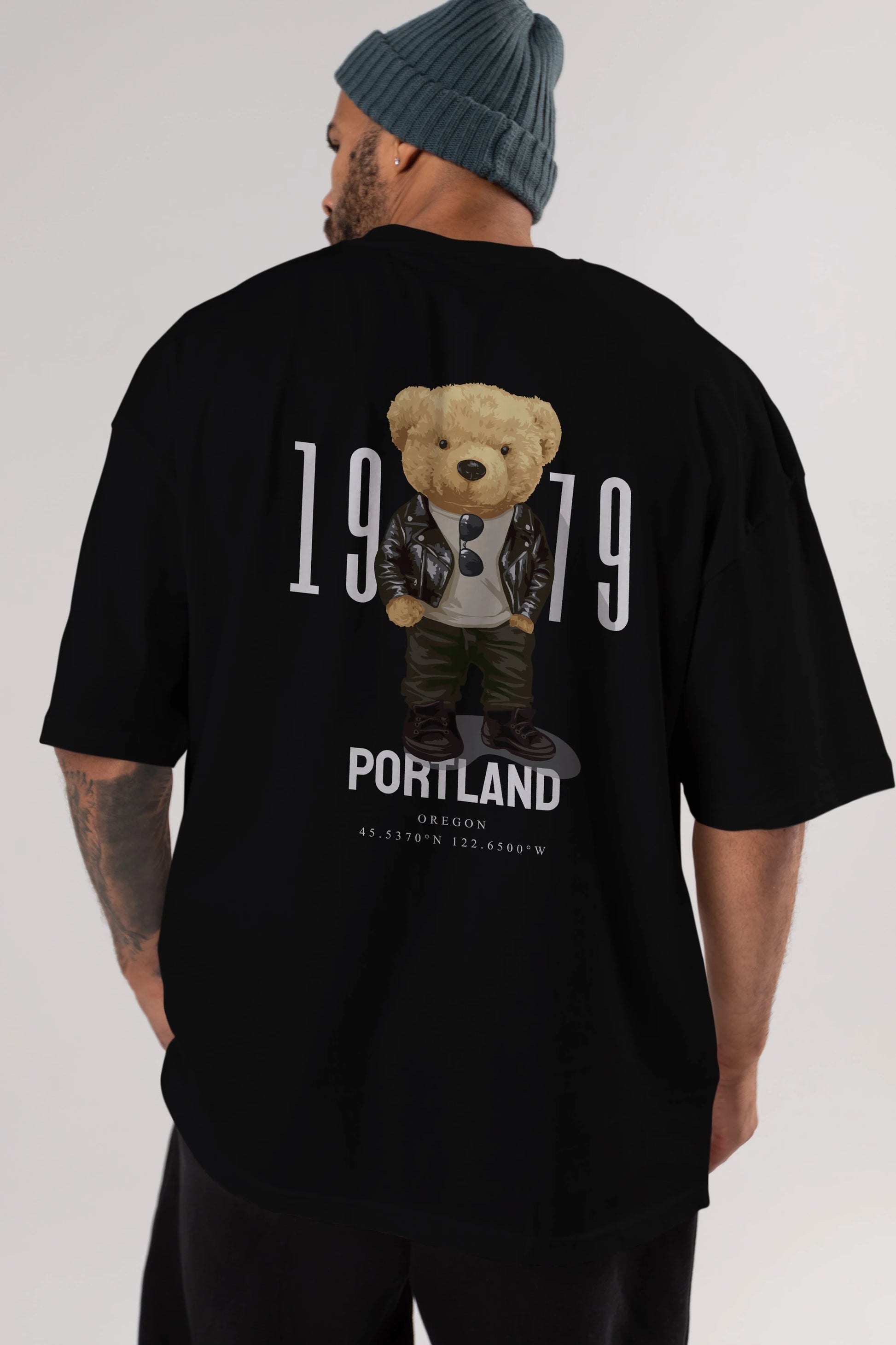Teddy Bear Portland Arka Baskılı Oversize t-shirt Erkek Kadın Unisex %100 Pamuk