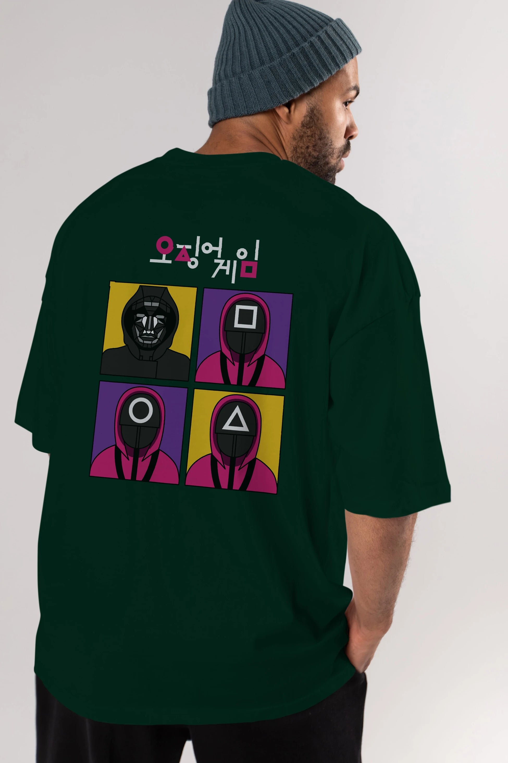 Squid Game (1) Arka Baskılı Oversize t-shirt Erkek Kadın Unisex %100 Pamuk Bisiklet Yaka tişort