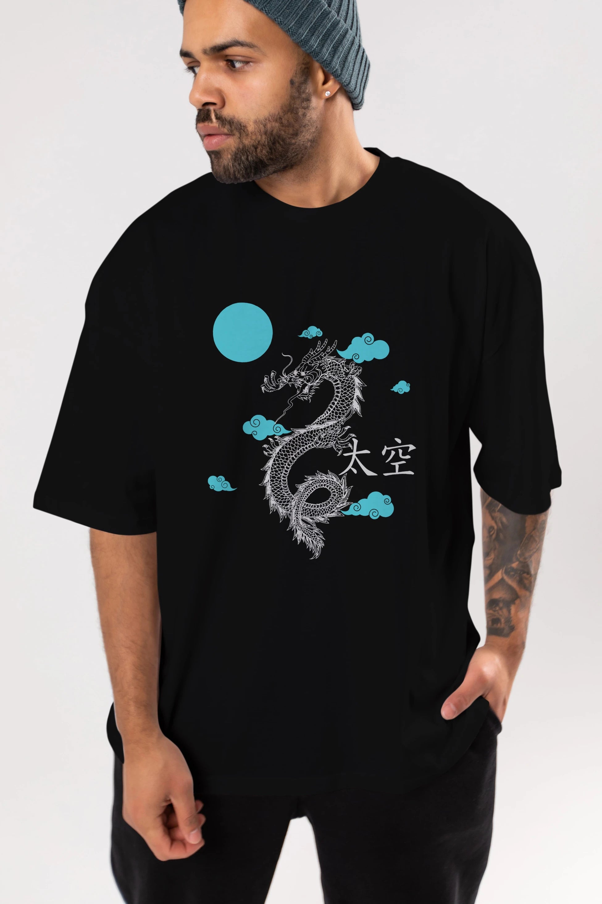 Chinese Dragon Ön Baskılı Oversize t-shirt Erkek Kadın Unisex