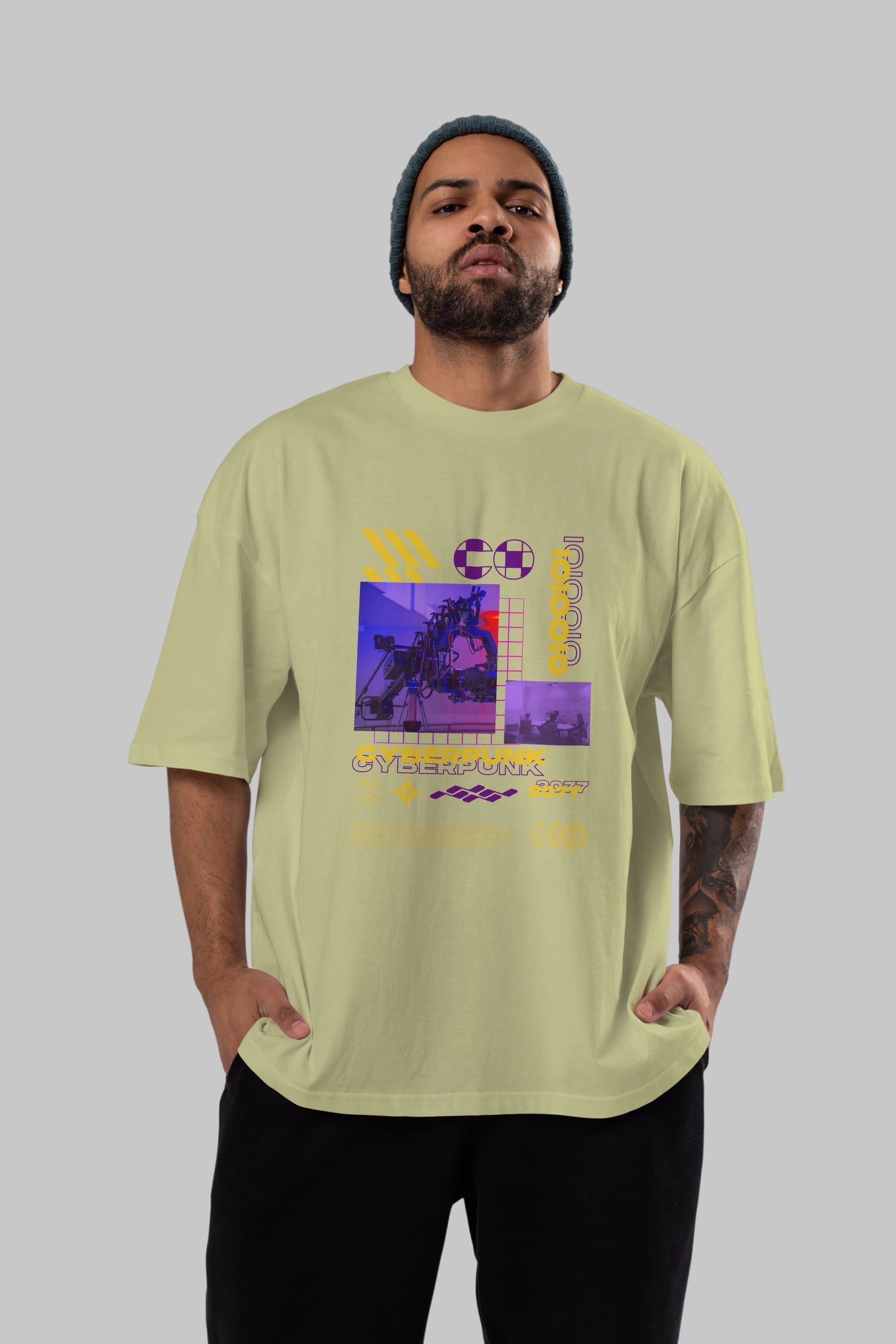 Cyberpunk Yazılı Ön Baskılı Oversize t-shirt Erkek Kadın Unisex