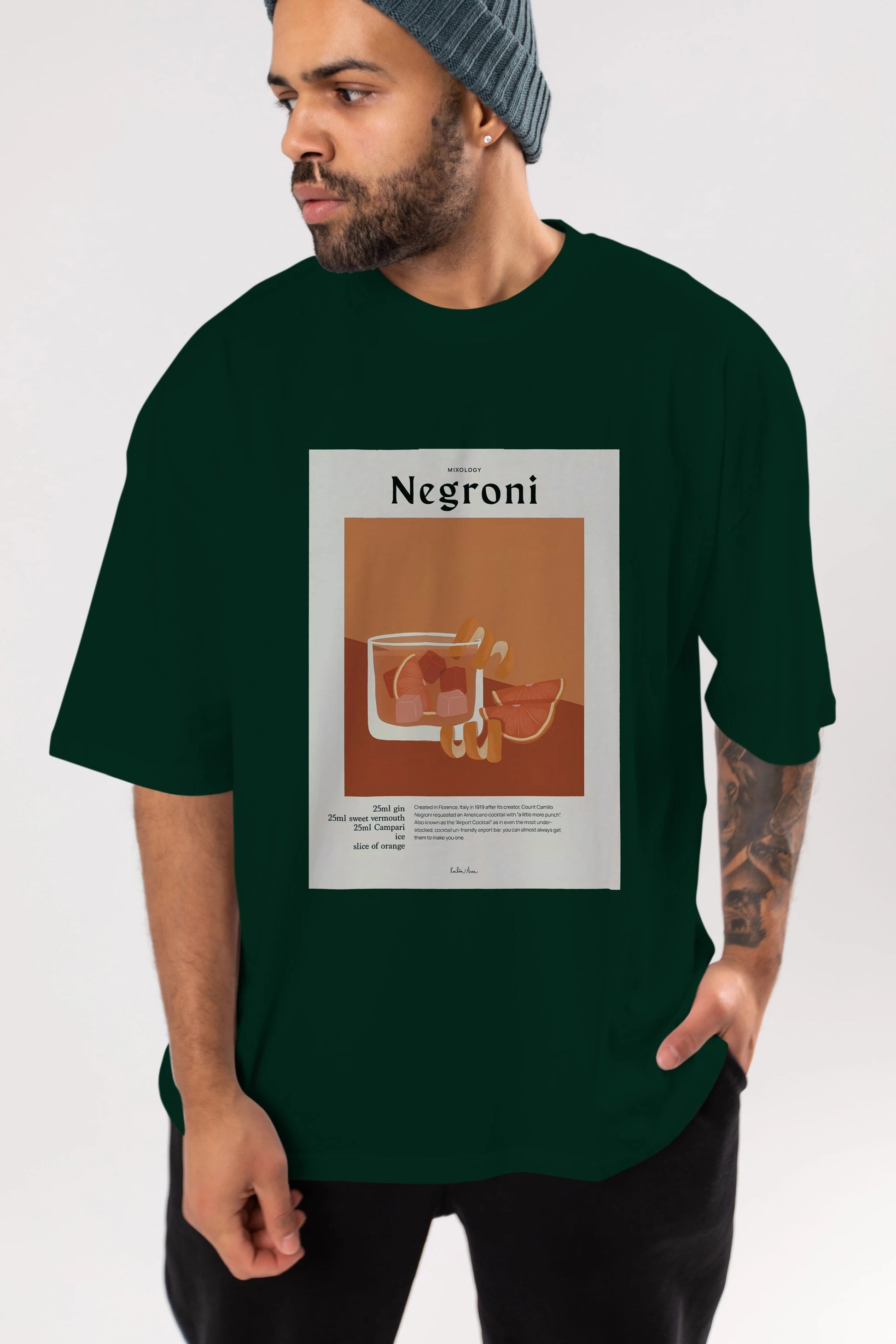 Mixology Negroni Ön Baskılı Oversize t-shirt Erkek Kadın Unisex %100 Pamuk Bisiklet Yaka tişort