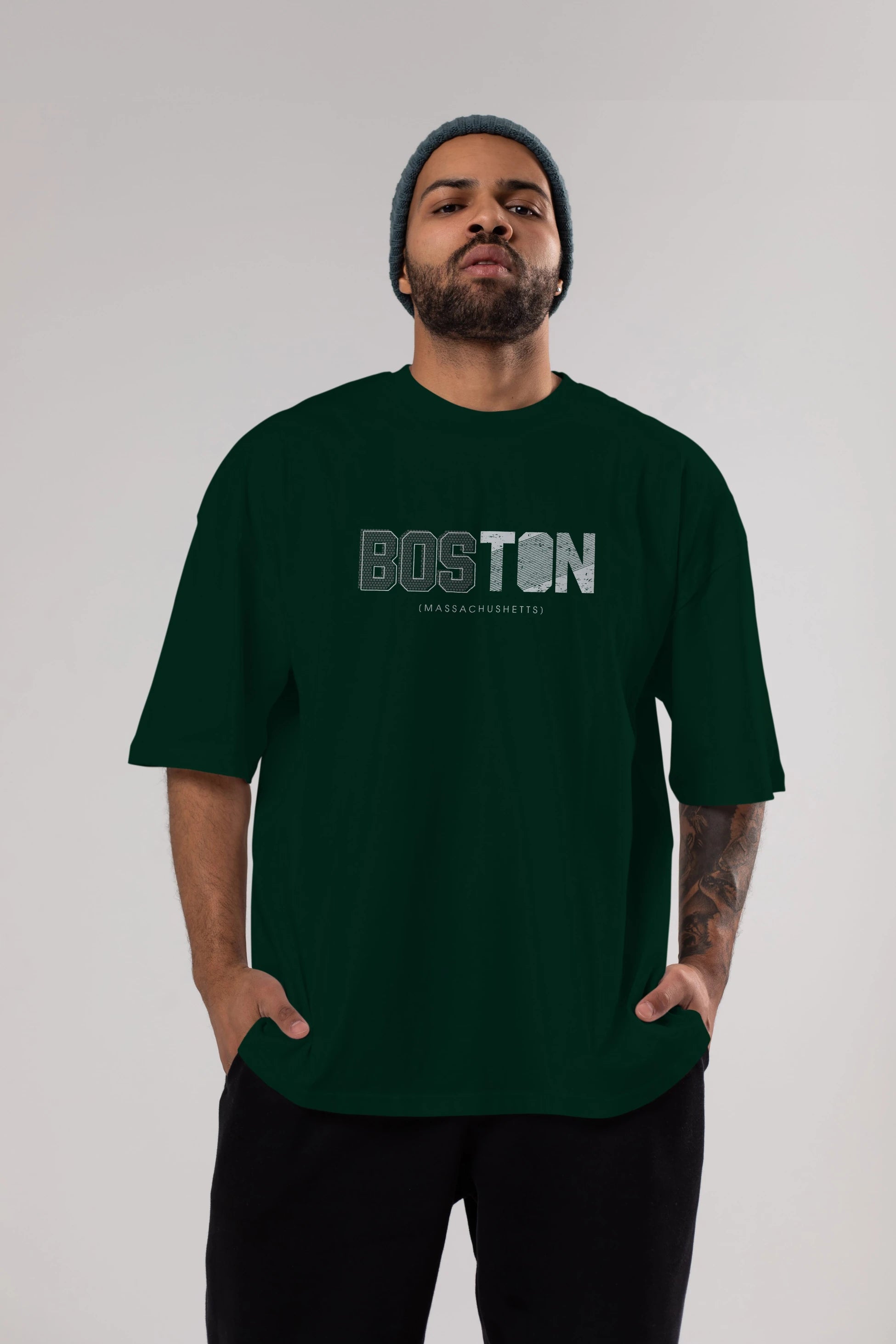 Boston Ön Baskılı Oversize t-shirt Erkek Kadın Unisex