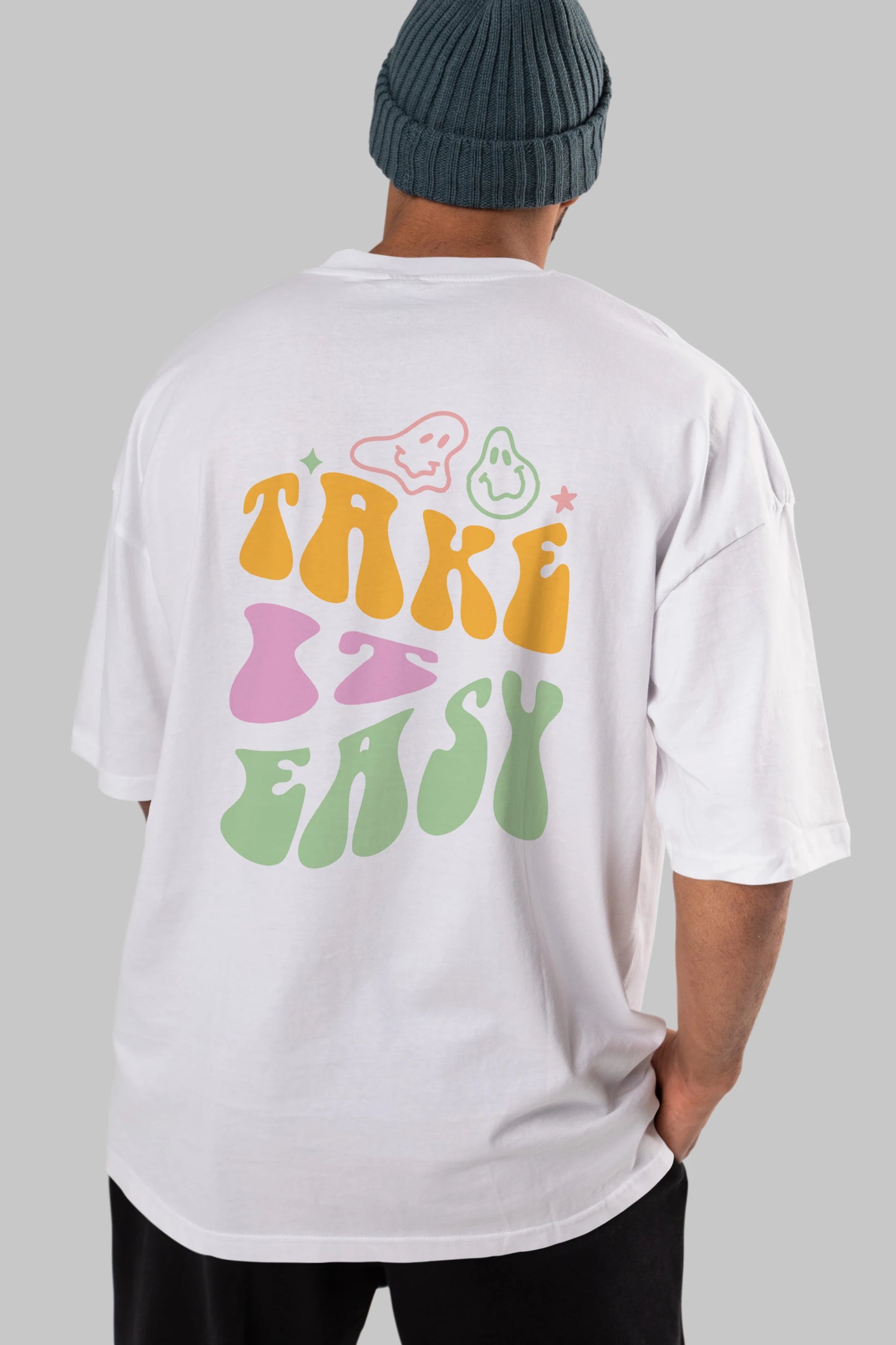Take it Easy Yazılı Arka Baskılı Oversize t-shirt Erkek Kadın Unisex