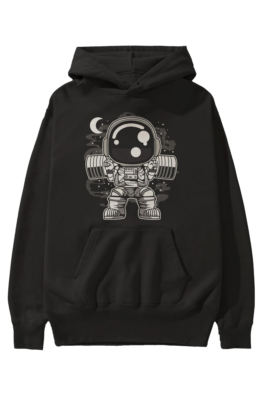 Astronaut Barbell Body Builder Ön Baskılı Hoodie Oversize Kapüşonlu Sweatshirt Erkek Kadın Unisex
