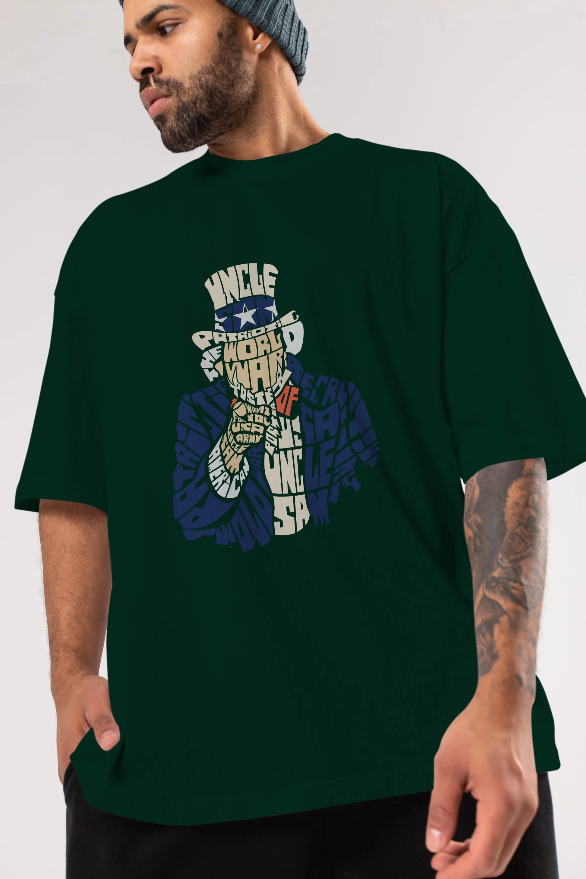 Uncle Sam Ön Baskılı Oversize t-shirt %100 pamuk Erkek Kadın Unisex