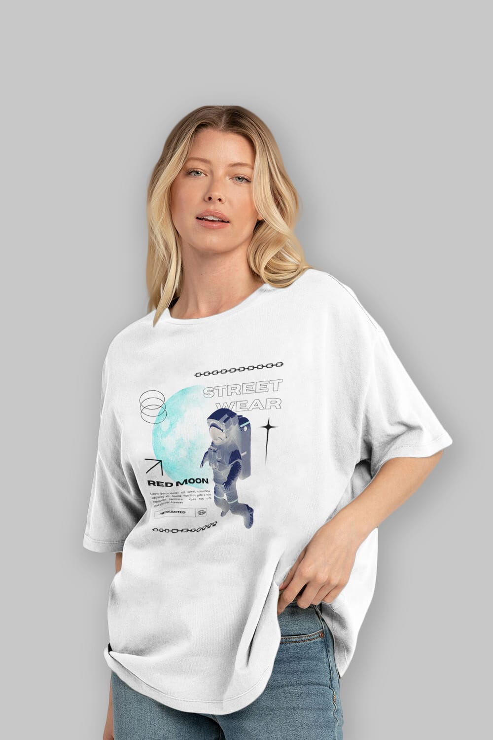 Red Moon Streetwear Ön Baskılı Oversize t-shirt Erkek Kadın Unisex