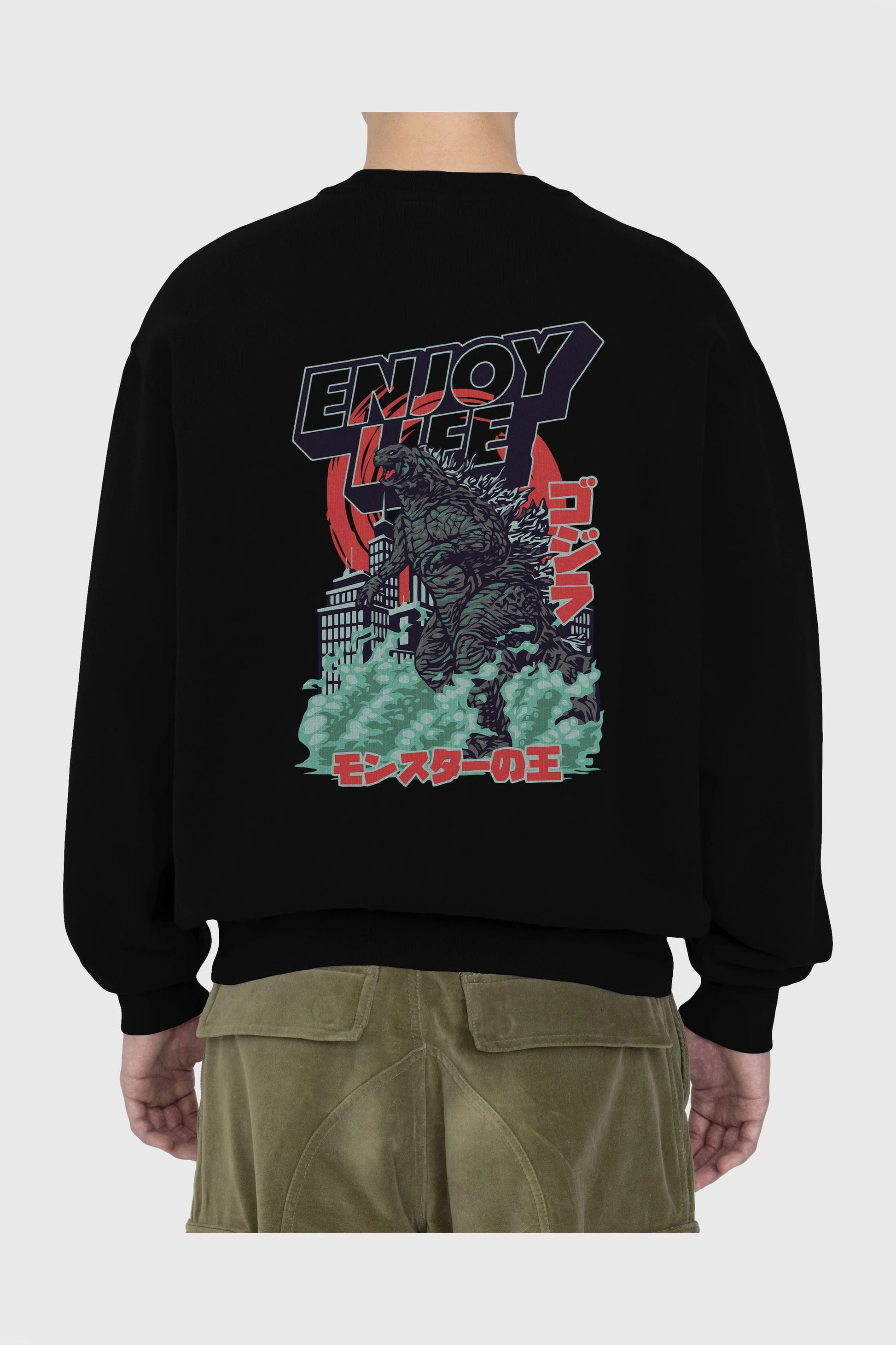 Godzilla Arka Baskılı Oversize Sweatshirt Erkek Kadın Unisex