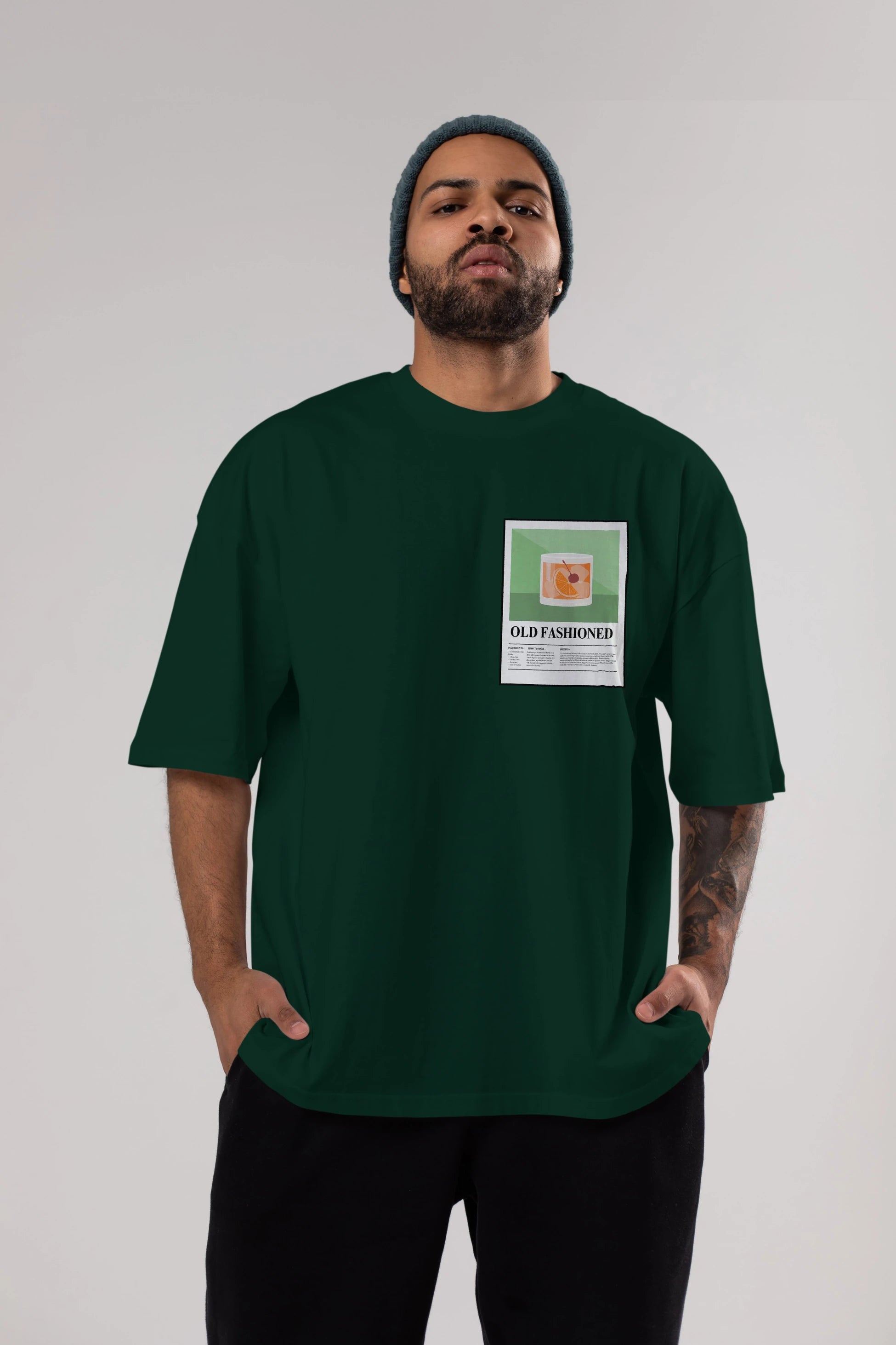 Old Fashioned Ön Sol Baskılı Oversize t-shirt Erkek Kadın Unisex %100 Pamuk Bisiklet Yaka tişort
