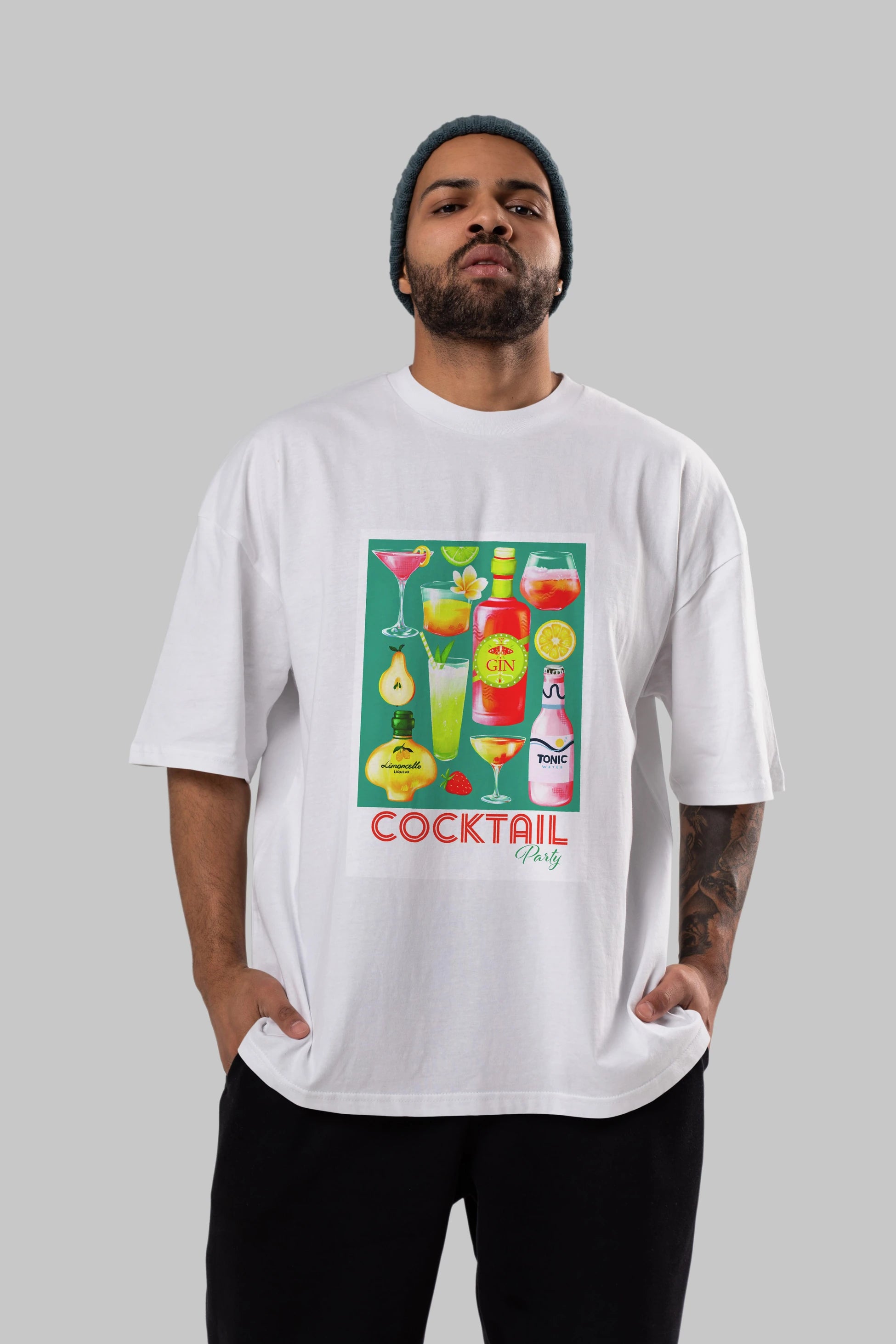 Cocktail Party 2 Ön Baskılı Oversize t-shirt Erkek Kadın Unisex %100 Pamuk Bisiklet Yaka tişort
