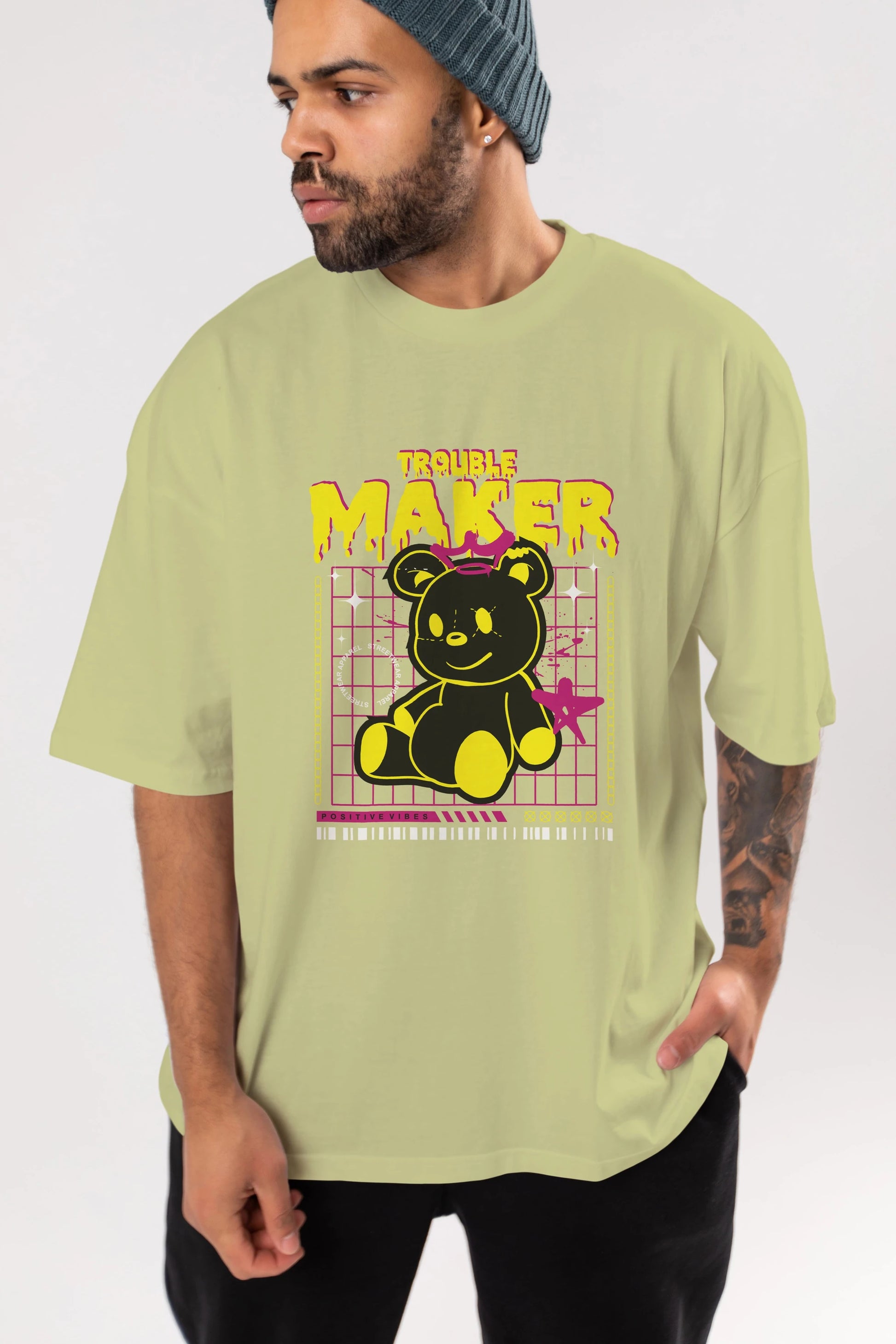 Teddy Bear Trouble Maker Ön Baskılı Oversize t-shirt Erkek Kadın Unisex