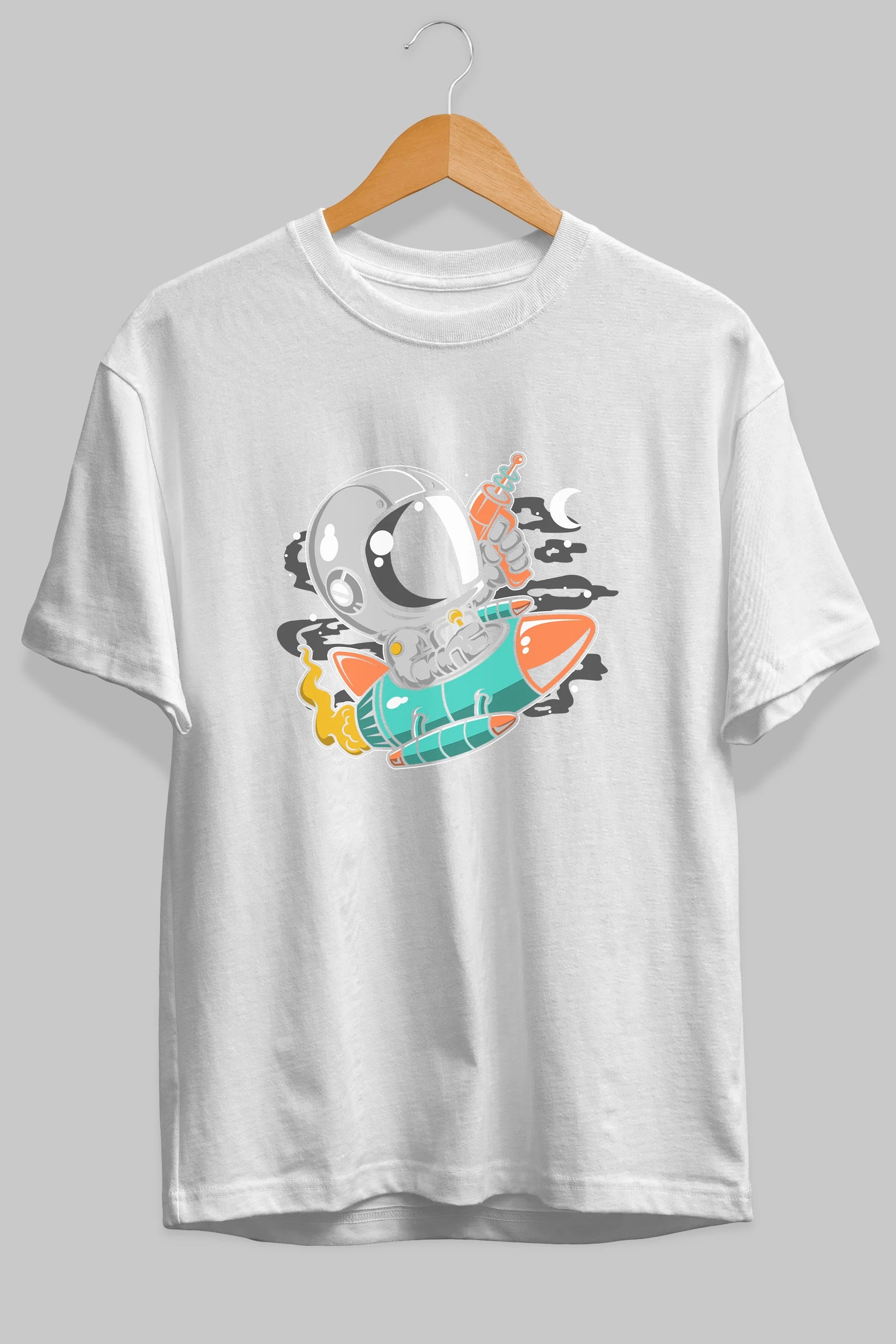Astronaut Riding Rocket Ön Baskılı Oversize t-shirt Erkek Kadın Unisex