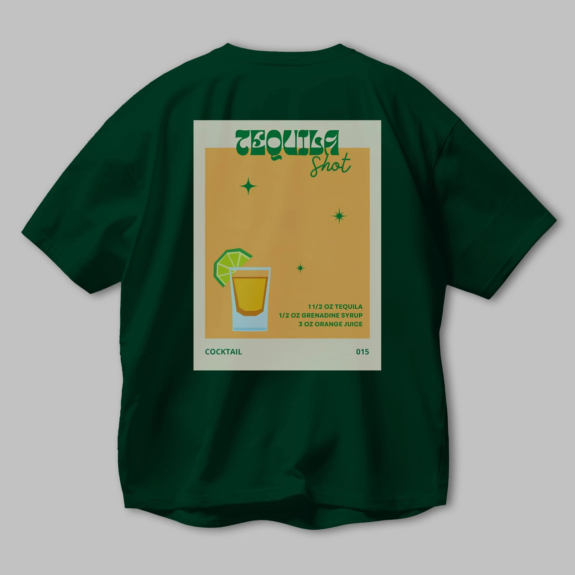 Tequila Shot 2 Arka Baskılı Oversize t-shirt Erkek Kadın Unisex %100 Pamuk Bisiklet Yaka tişort