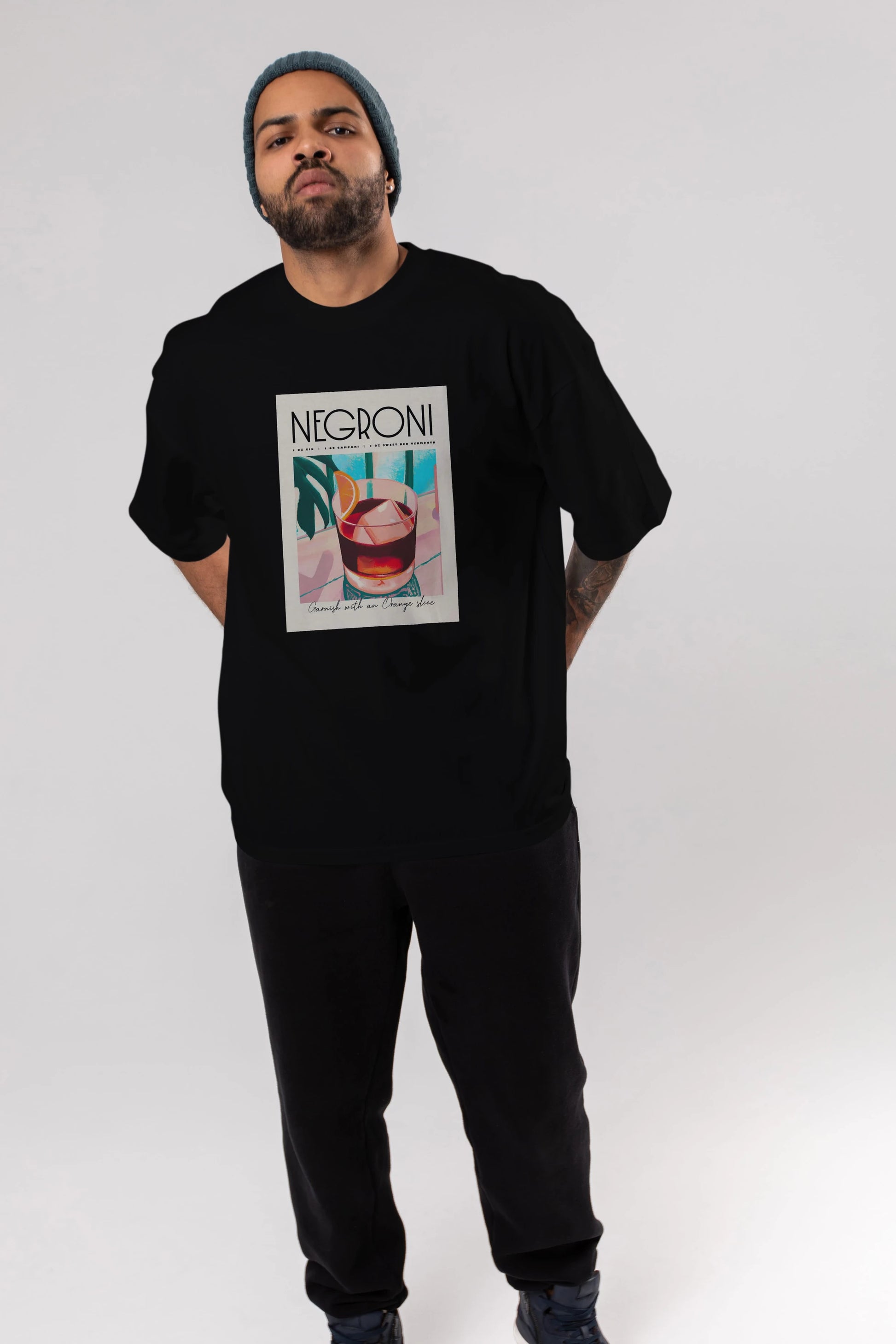 Negroni 4 Ön Baskılı Oversize t-shirt Erkek Kadın Unisex %100 Pamuk Bisiklet Yaka tişort