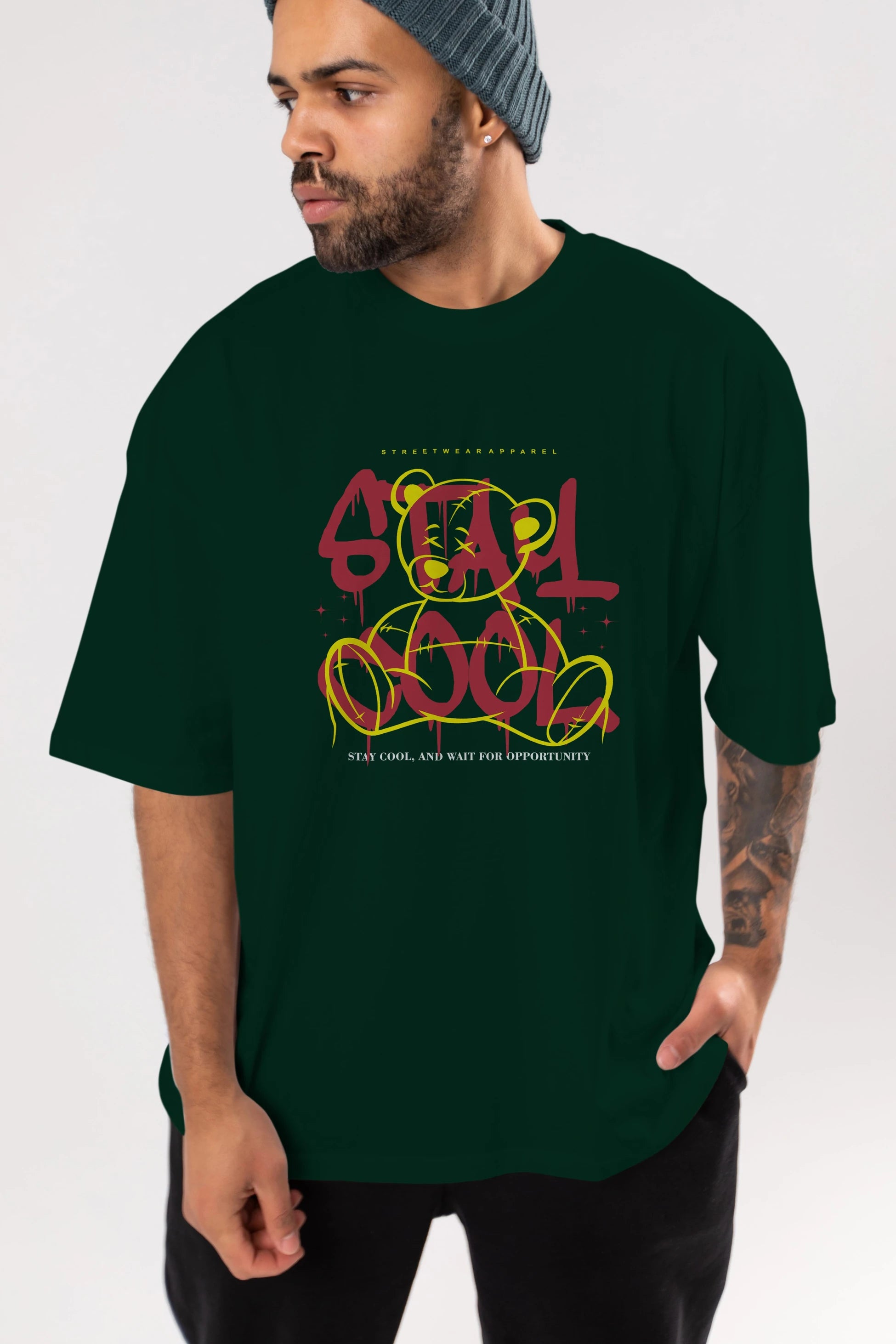 Teddy Bear Stay Cool 2 Ön Baskılı Oversize t-shirt Erkek Kadın Unisex