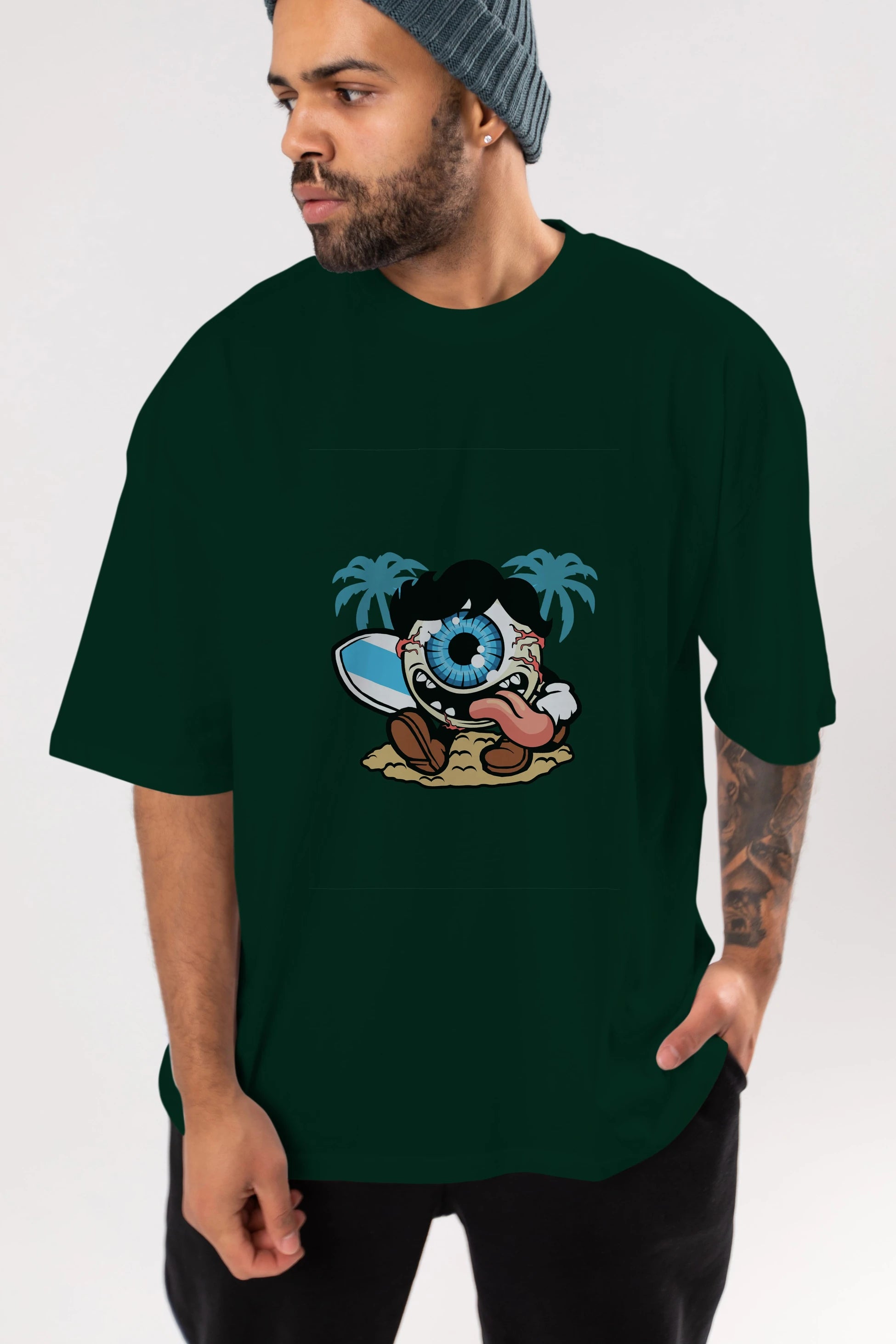 Eye Ball Surfer Ön Baskılı Oversize t-shirt Erkek Kadın Unisex %100 Pamuk tişort