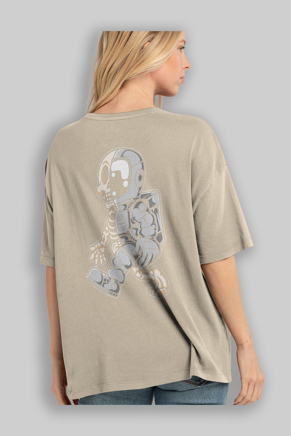 Astronaut Half Skull Arka Baskılı Oversize t-shirt Erkek Kadın Unisex