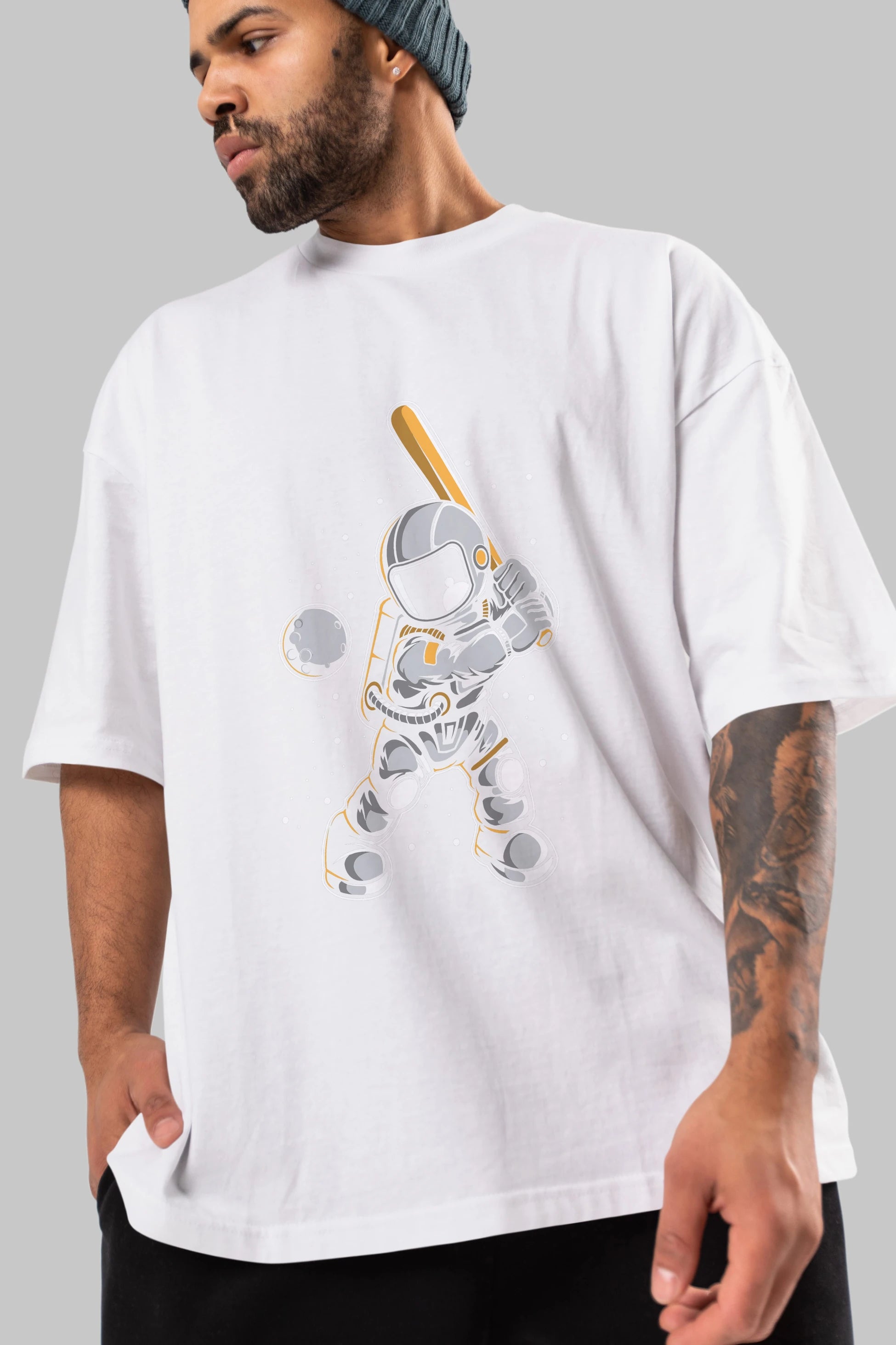 Astronaut Baseball Ön Baskılı Oversize t-shirt Erkek Kadın Unisex
