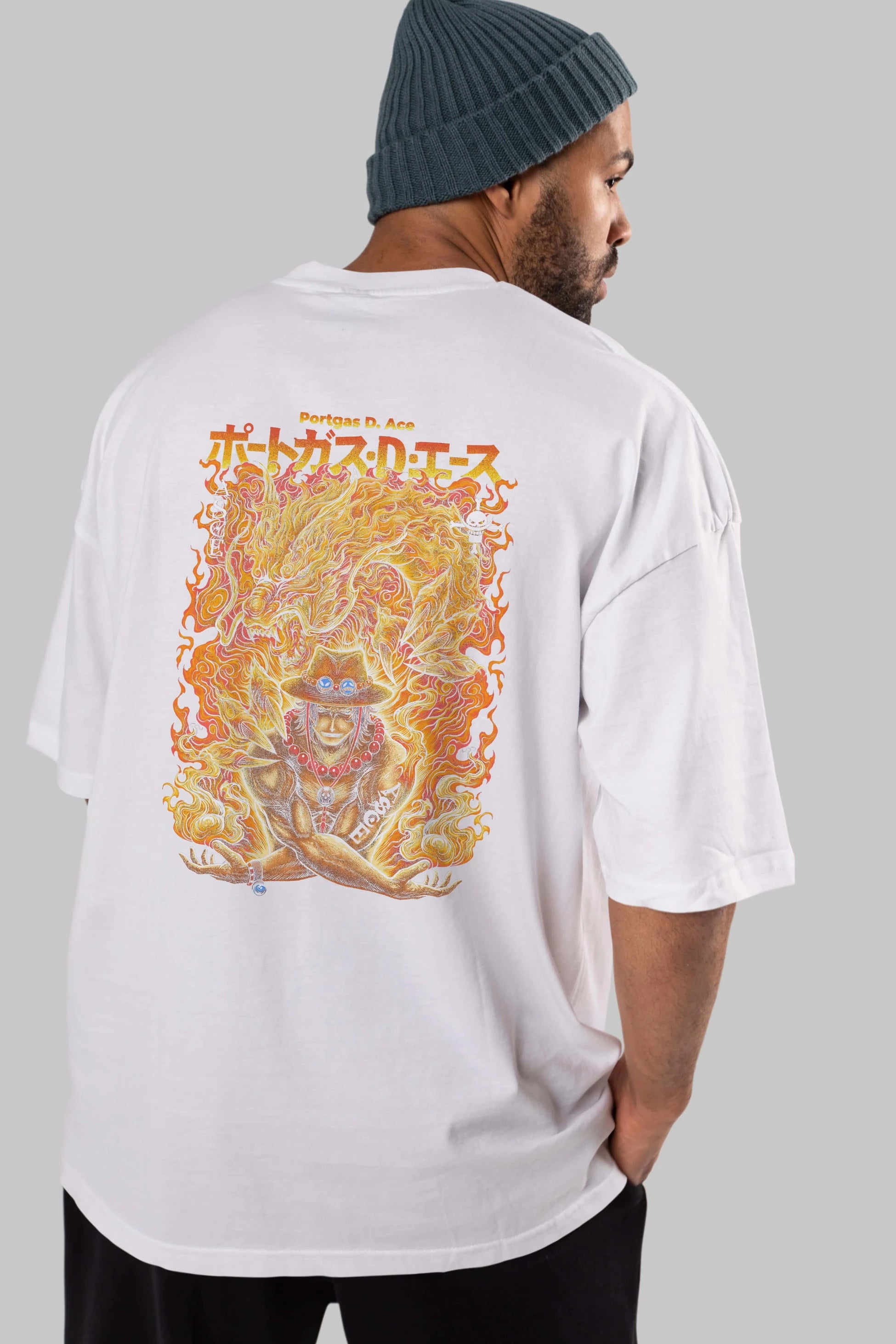 PORTGAS D. ACE Anime Arka Baskılı Oversize t-shirt Erkek Kadın Unisex
