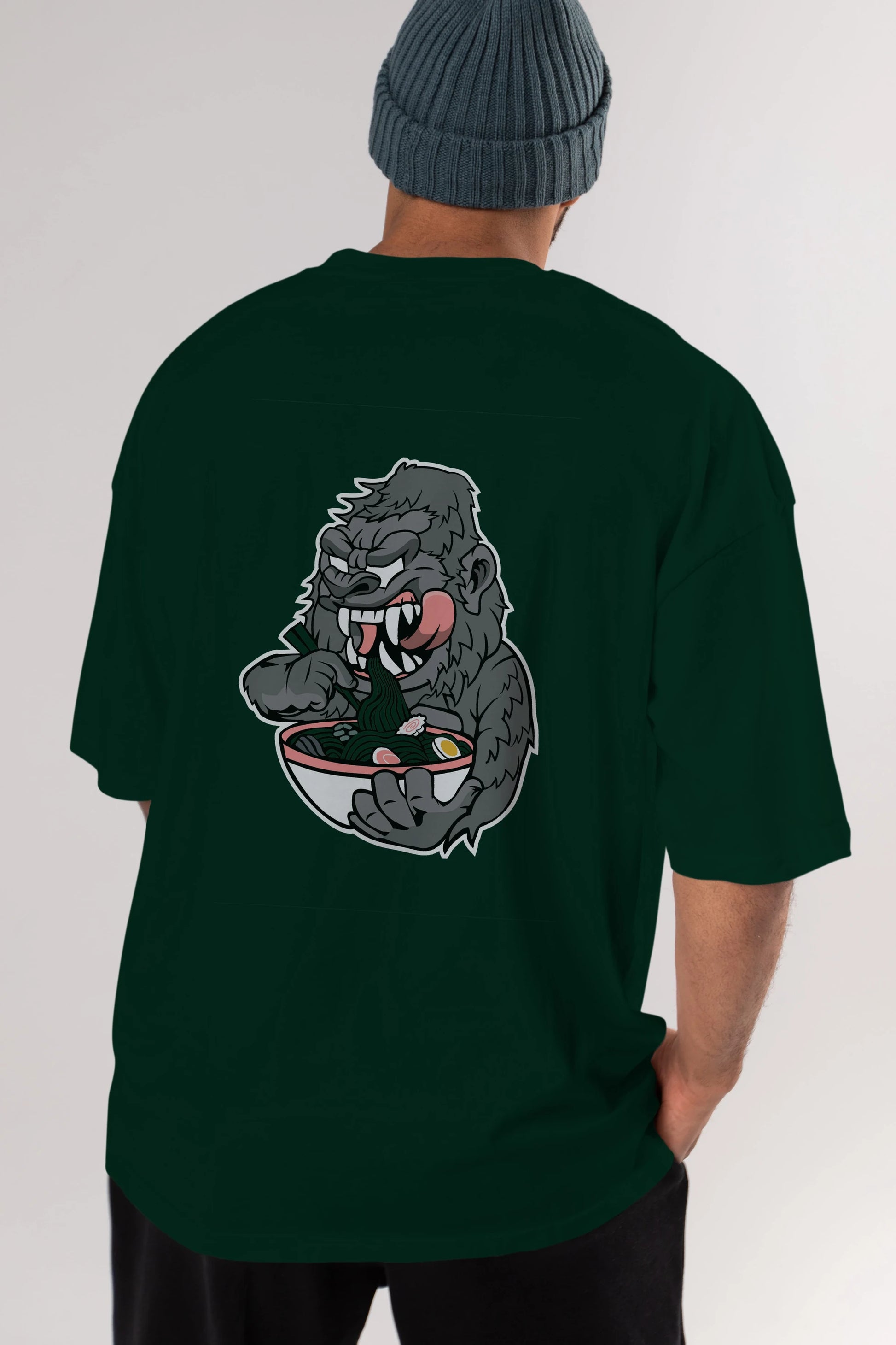 Big Gorilla Ramen Arka Baskılı Oversize t-shirt Erkek Kadın Unisex %100 Pamuk tişort