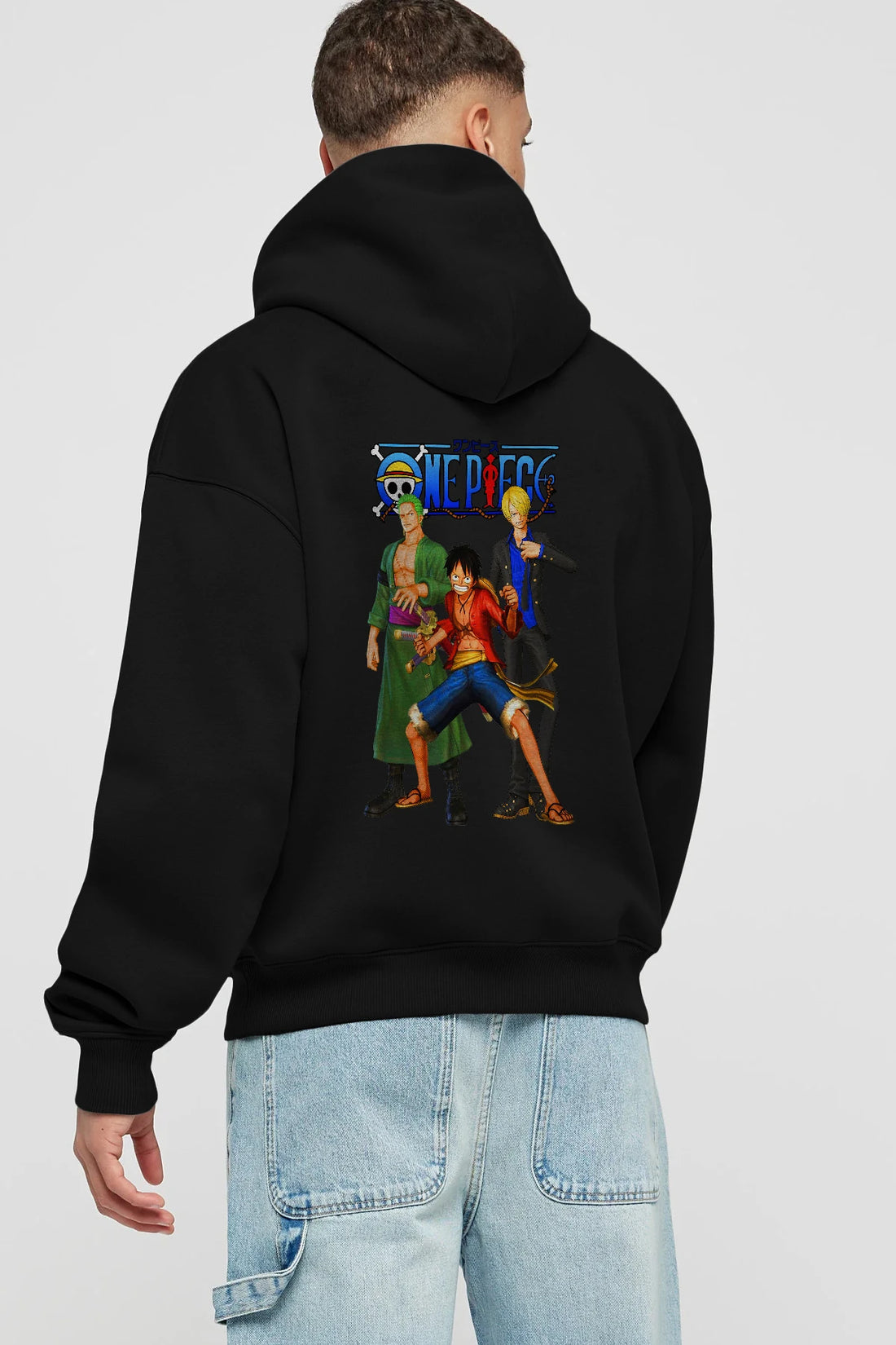 Luffy Sanji Zoro Anime Arka Baskılı Hoodie Oversize Kapüşonlu Sweatshirt Erkek Kadın Unisex