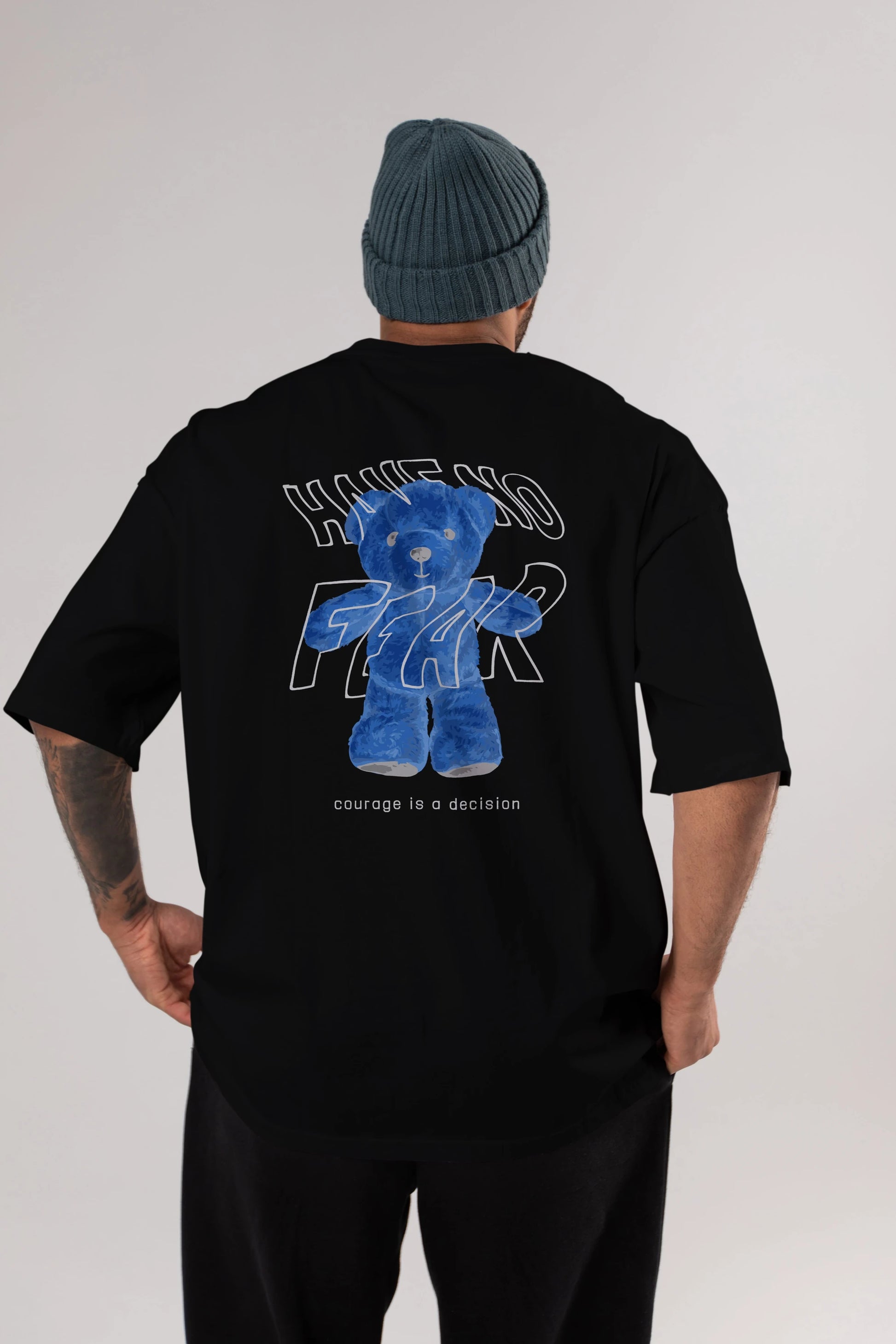 Have no Fear Bear Arka Baskılı Oversize t-shirt Erkek Kadın Unisex