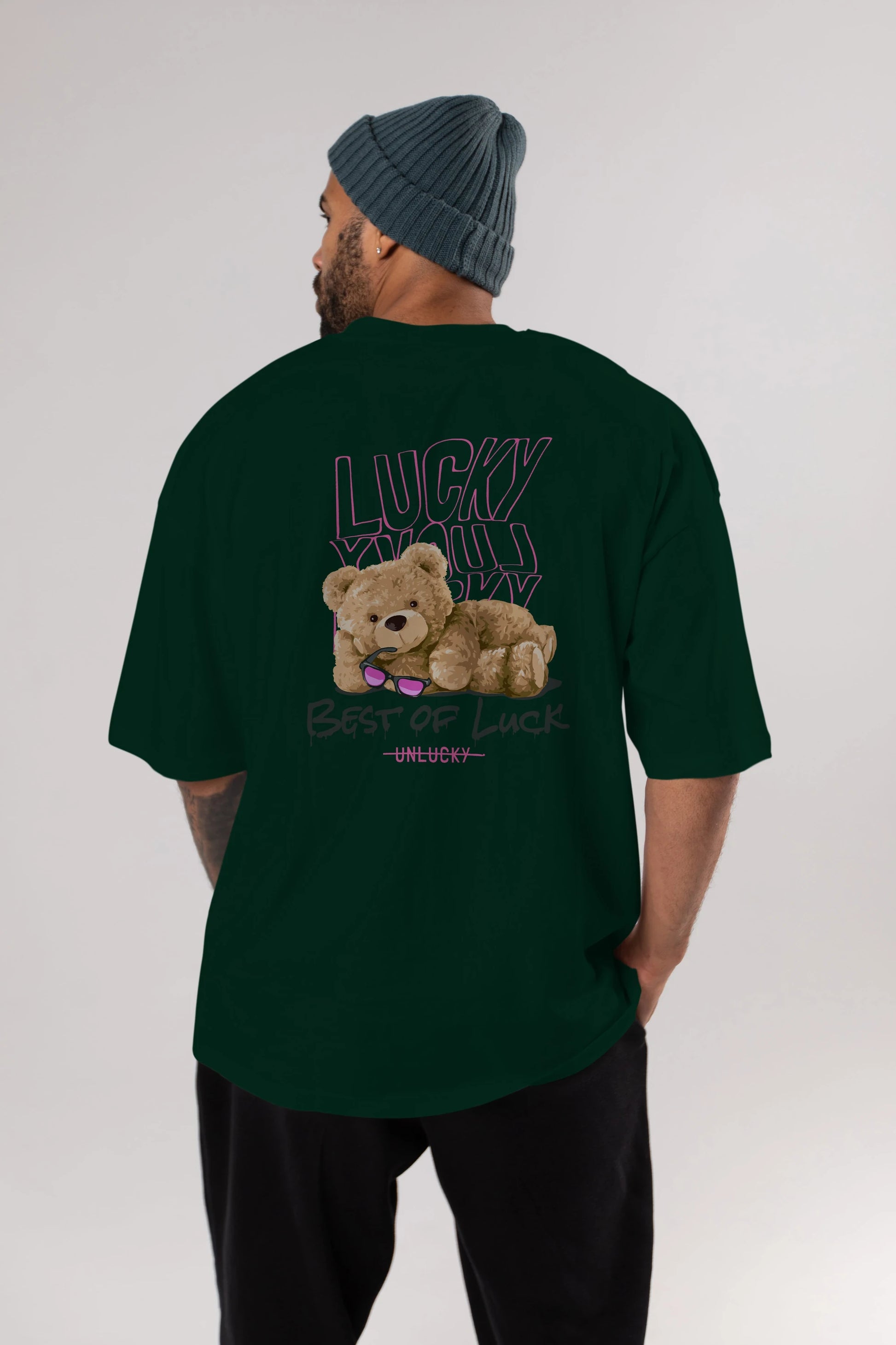 Best of Lucky Bear Arka Baskılı Oversize t-shirt Erkek Kadın Unisex