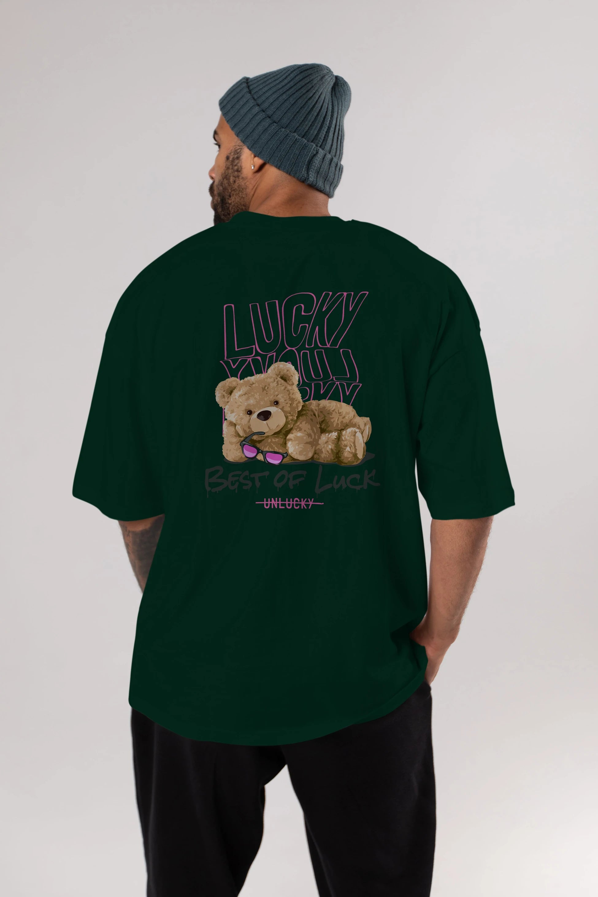 Best of Lucky Bear Arka Baskılı Oversize t-shirt Erkek Kadın Unisex