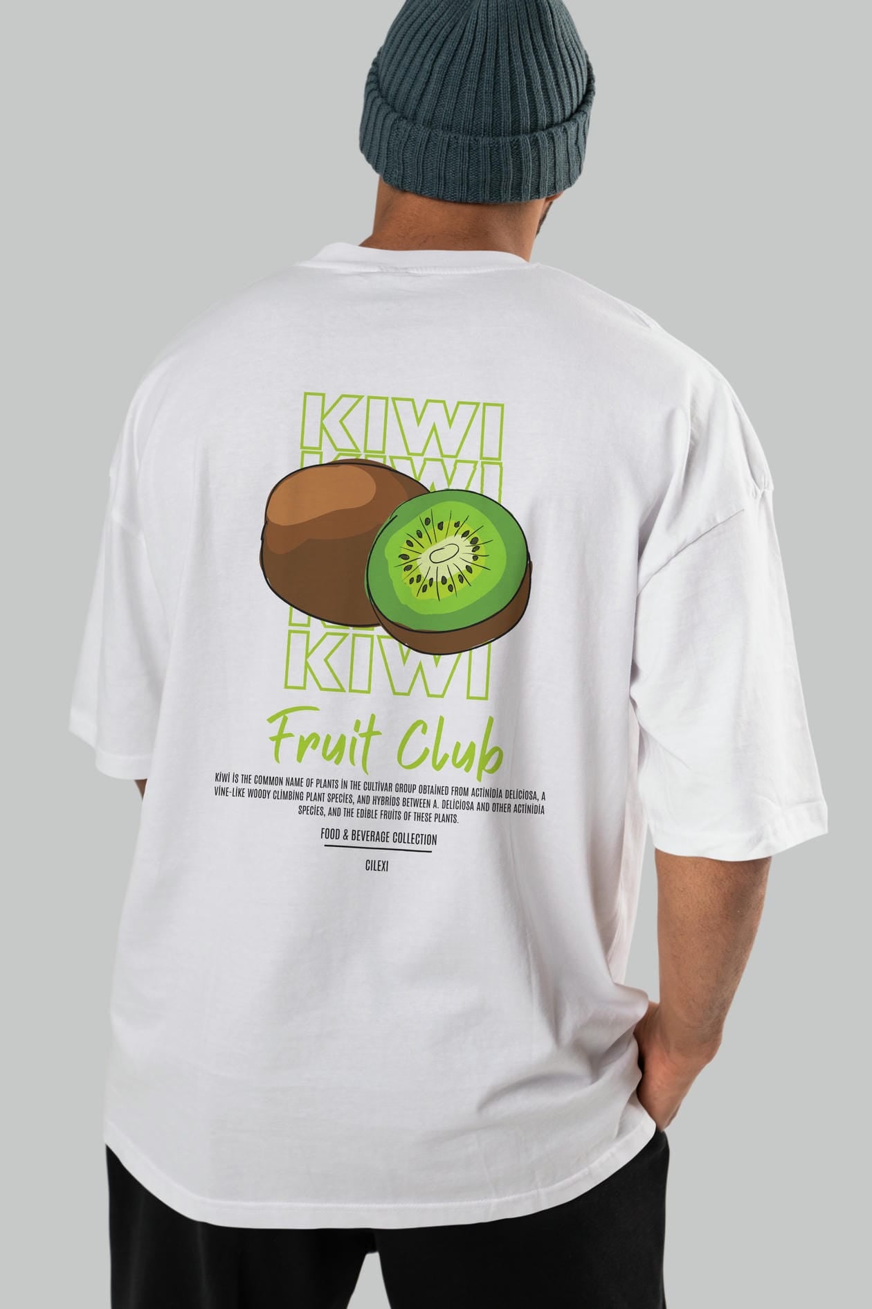 Kiwi Arka Baskılı Oversize t-shirt Erkek Kadın Pamuk Bisiklet Yaka tişort