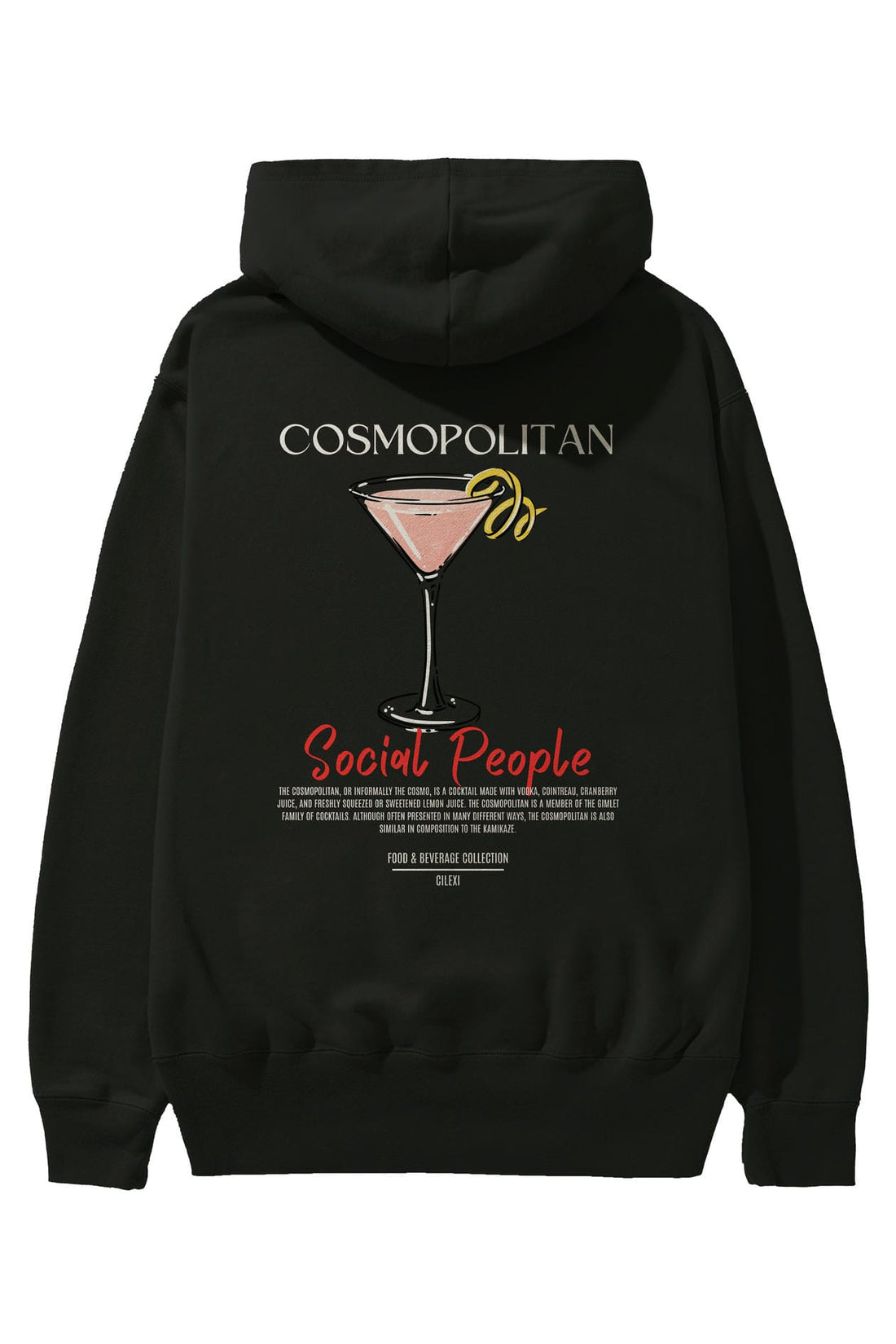 Cosmopolitan Kokteyl Arka Baskılı Hoodie Oversize Kapüşonlu Sweatshirt Erkek Kadın
