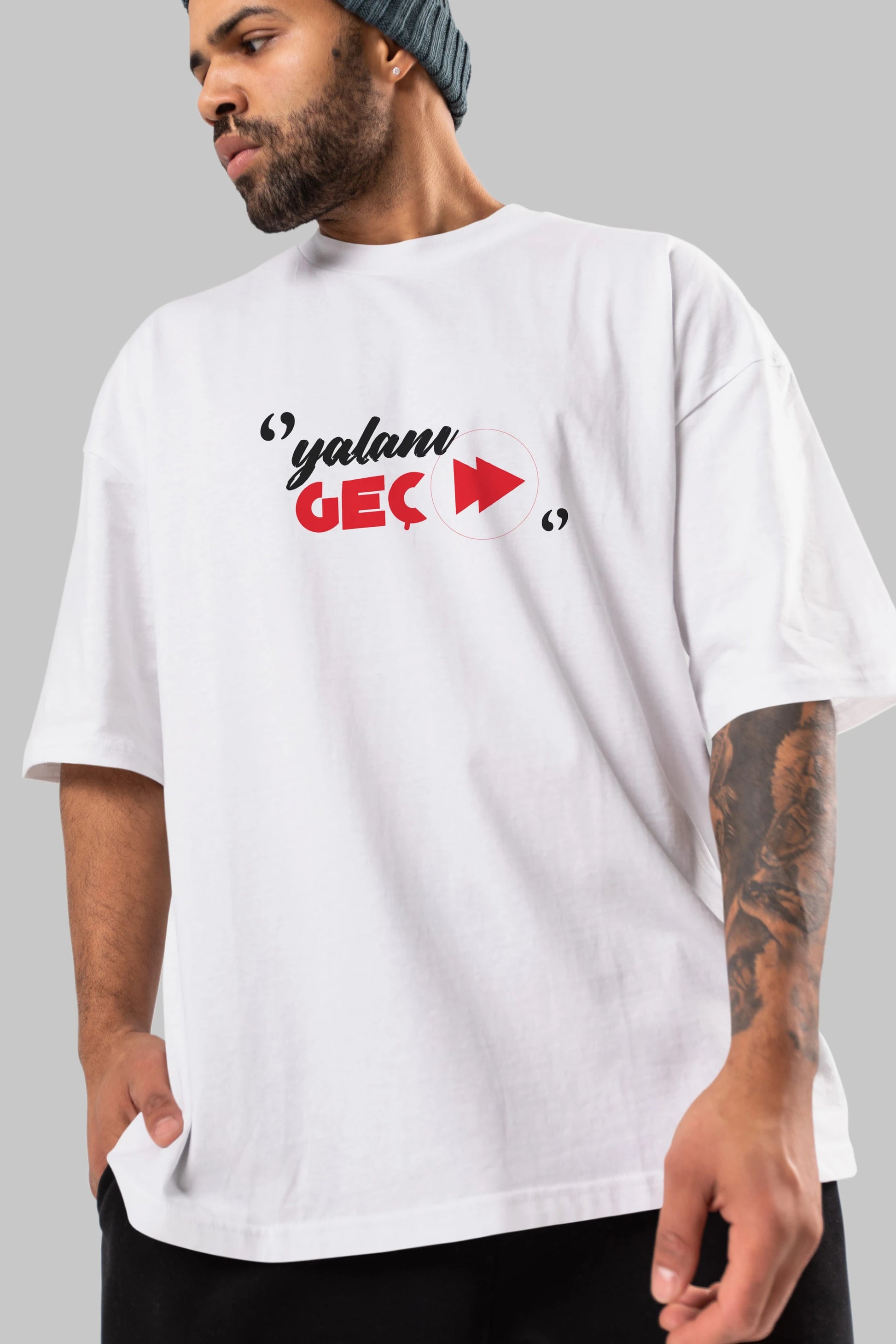 Yalanı Geç Ön Baskılı Oversize t-shirt %100 pamuk Erkek Kadın Unisex
