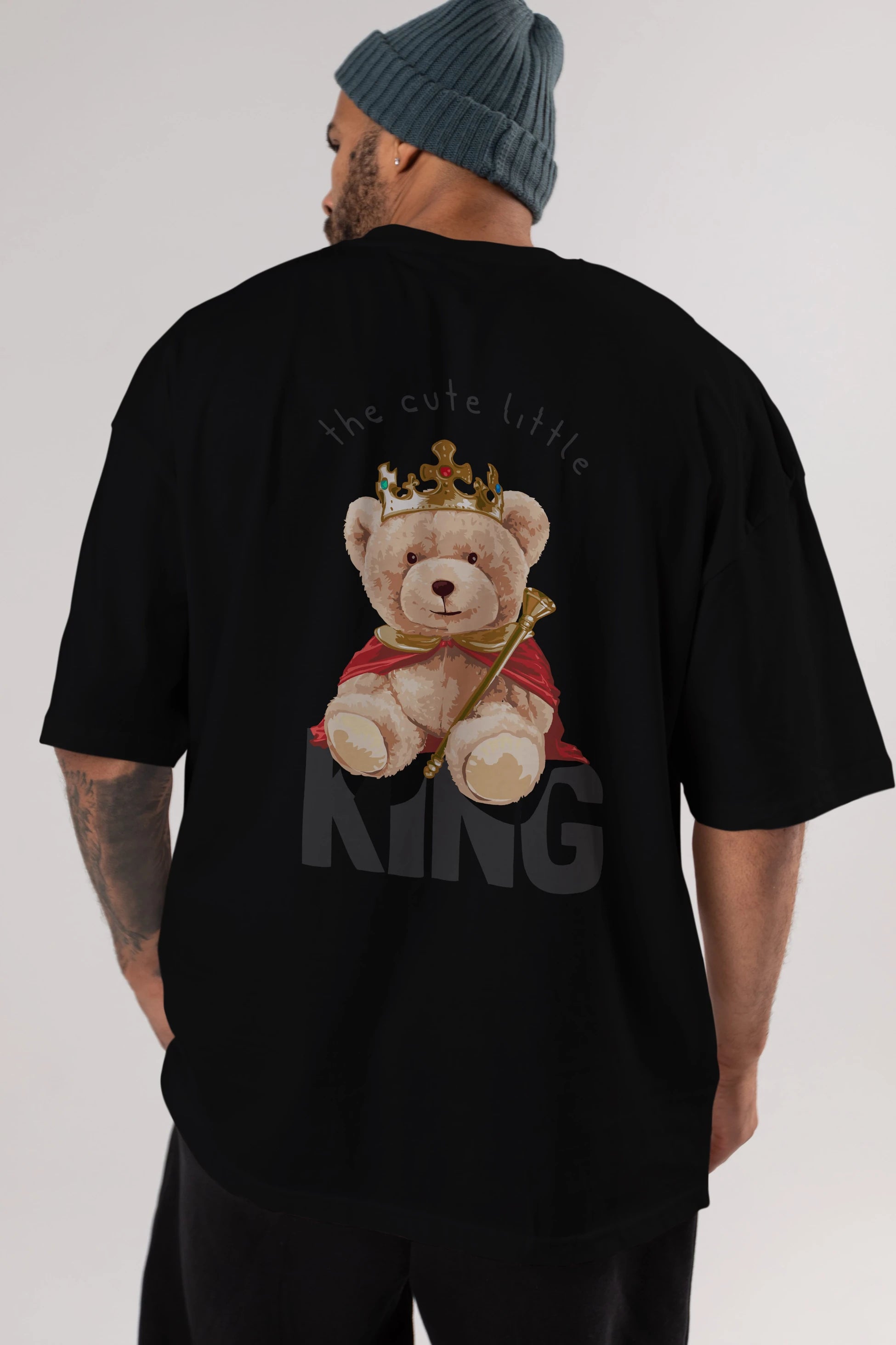 Teddy Bear King Arka Baskılı Oversize t-shirt Erkek Kadın Unisex %100 Pamuk