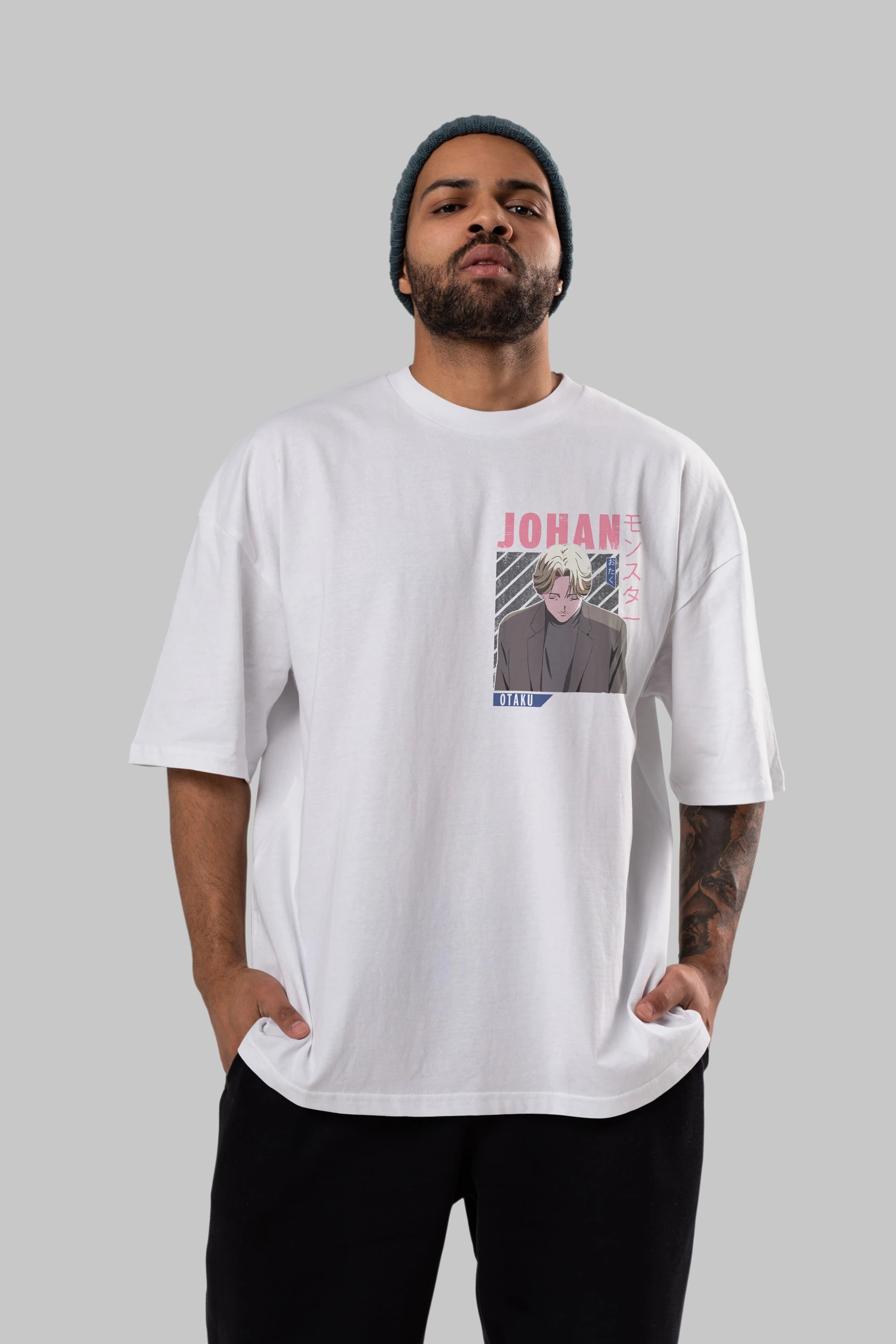 Johan Liebert MONSTER Ön Sol Baskılı Oversize t-shirt Erkek Kadın Unisex %100 Pamuk Bisiklet Yaka tişort