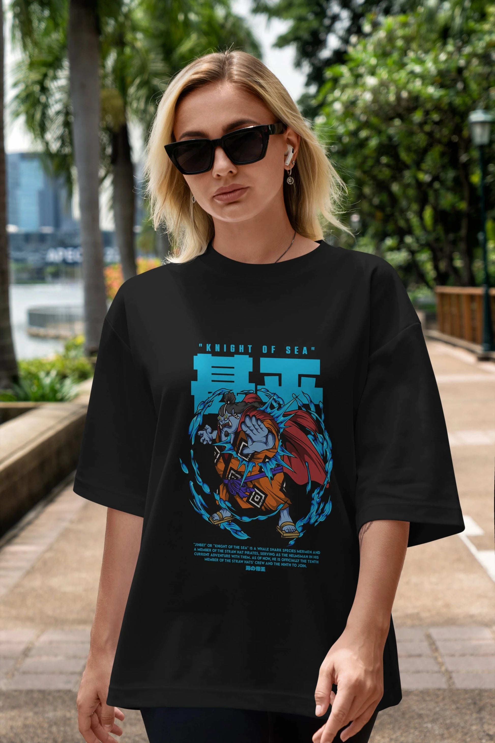 Jinbei Anime Ön Baskılı Oversize t-shirt %100 pamuk Erkek Kadın Unisex
