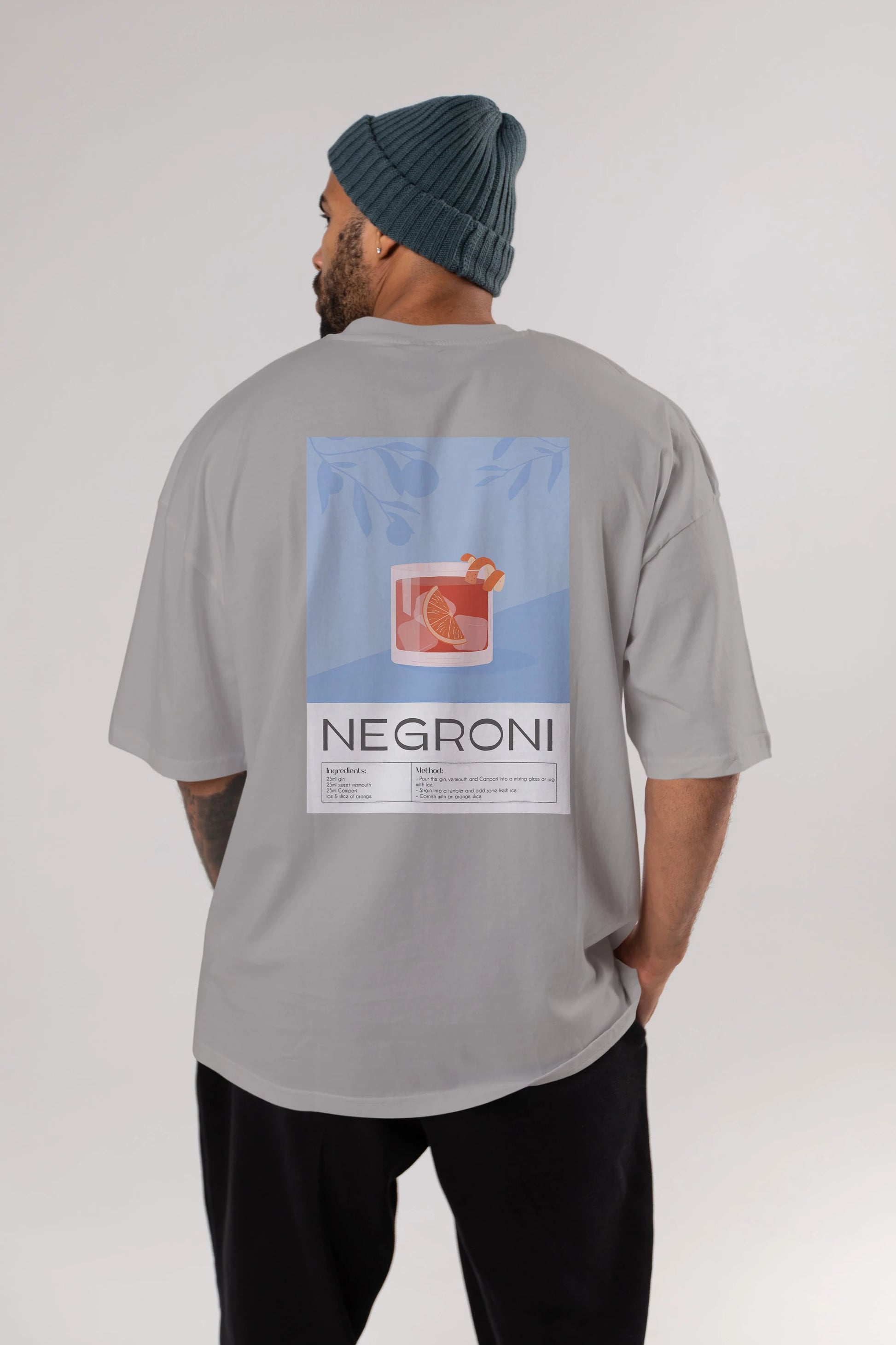Negroni Arka Baskılı Oversize t-shirt Erkek Kadın Unisex %100 Pamuk Bisiklet Yaka tişort