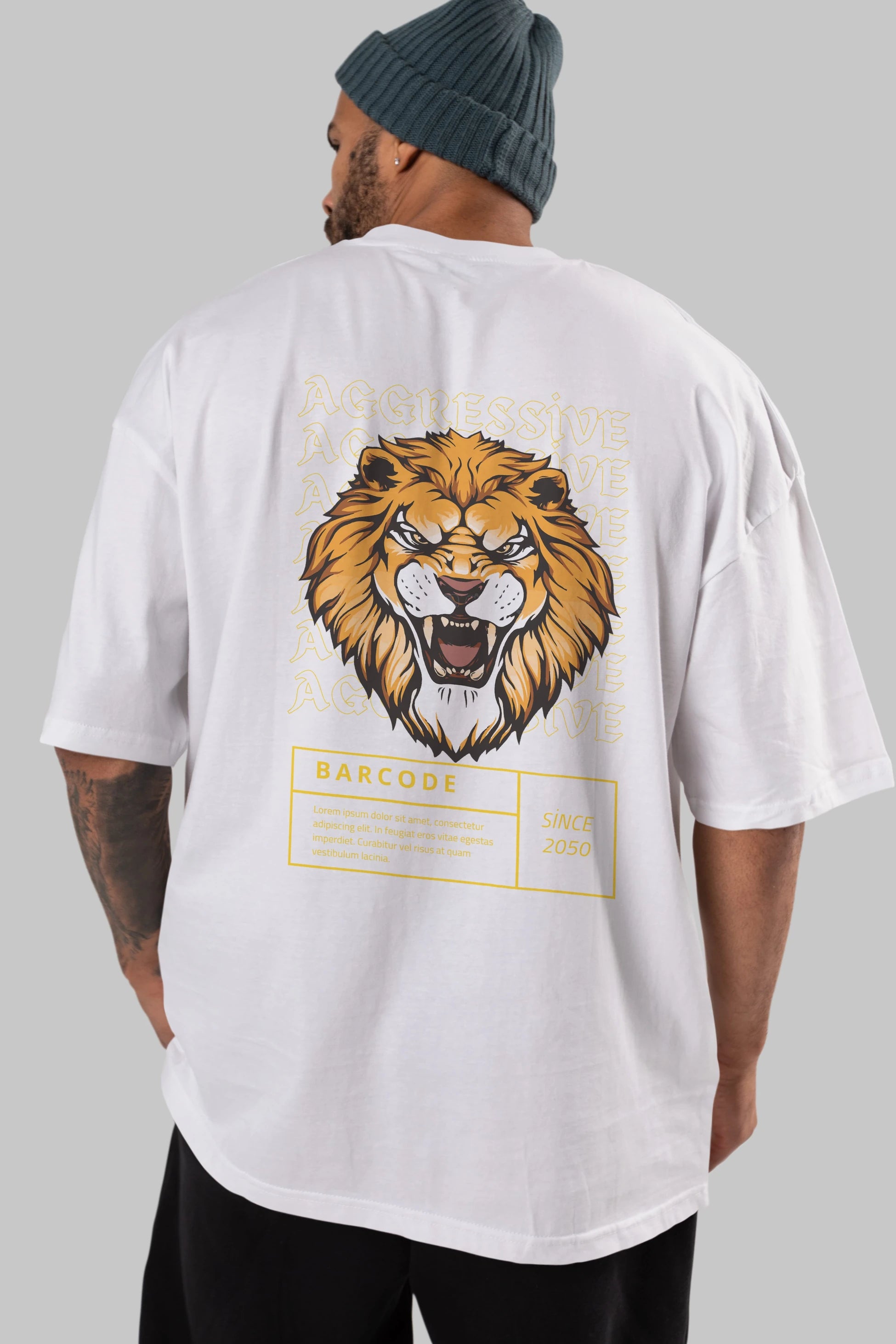Aggressive Lion Arka Baskılı Oversize t-shirt Erkek Kadın Unisex